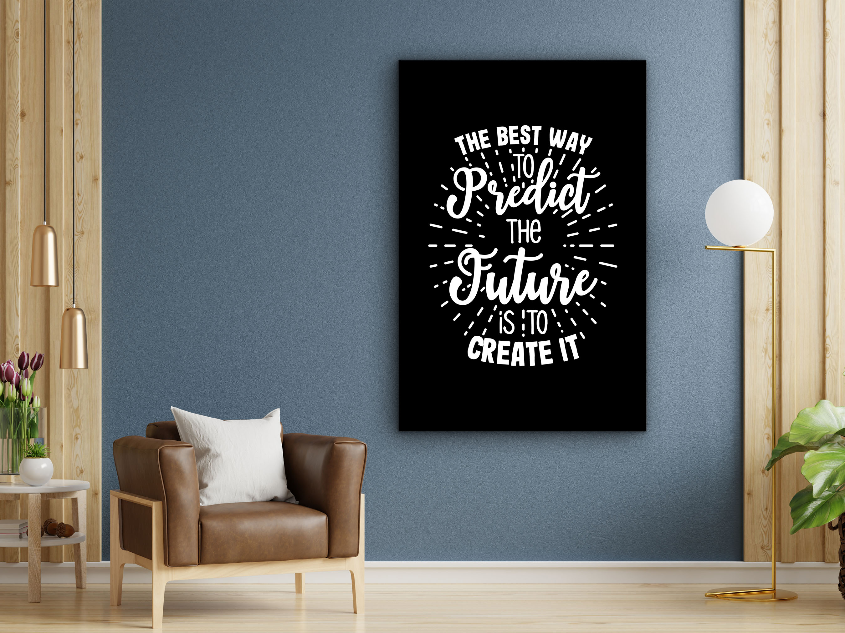 Motivational Poster Wall Art, The Best Way to Predict the Future Is to Create It Canvas, Ready to Hang Birthday Gift, Printed on Black Frame