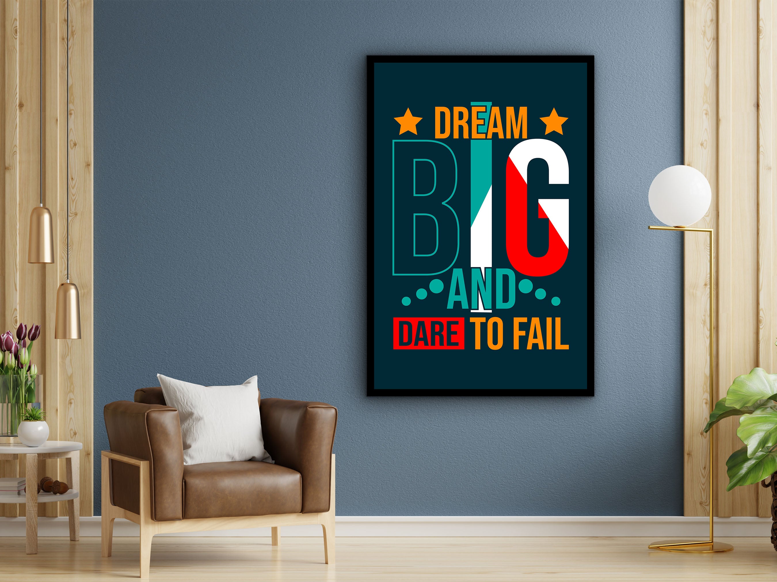 Motivational Wall Art, Dream Big Dare to Fail Wall Art Canvas, Living Room Wall Decor, Ready to Hang, Gift for Her, Printed on Black Frame