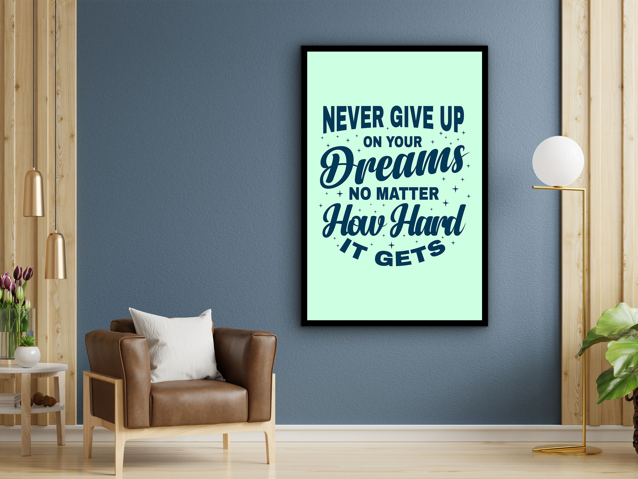 Motivational Wall Art, Never Give Up on Your Dreams No Matter How Hard It Canvas, Ready to Hang, Quotes Canvas Gift, Printed on Black Frame