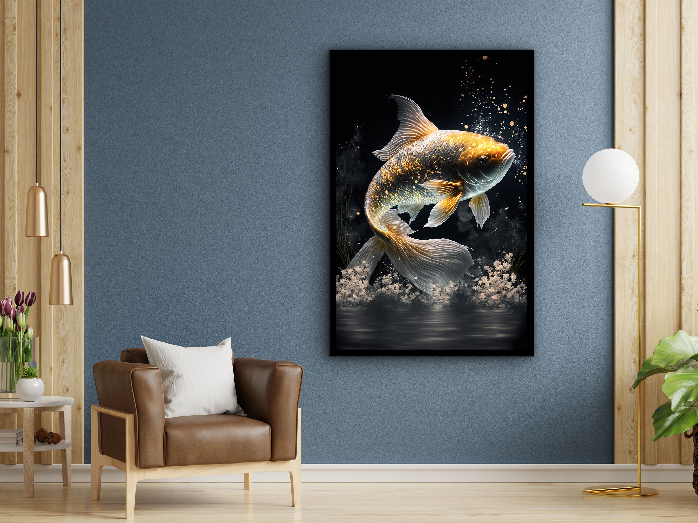 Fish Wall Art, Colorful Fish Painting Wall Art, Motivational Poster Canvas, Modern Design Home Decor, Ready to Hang, Printed on Black Frame