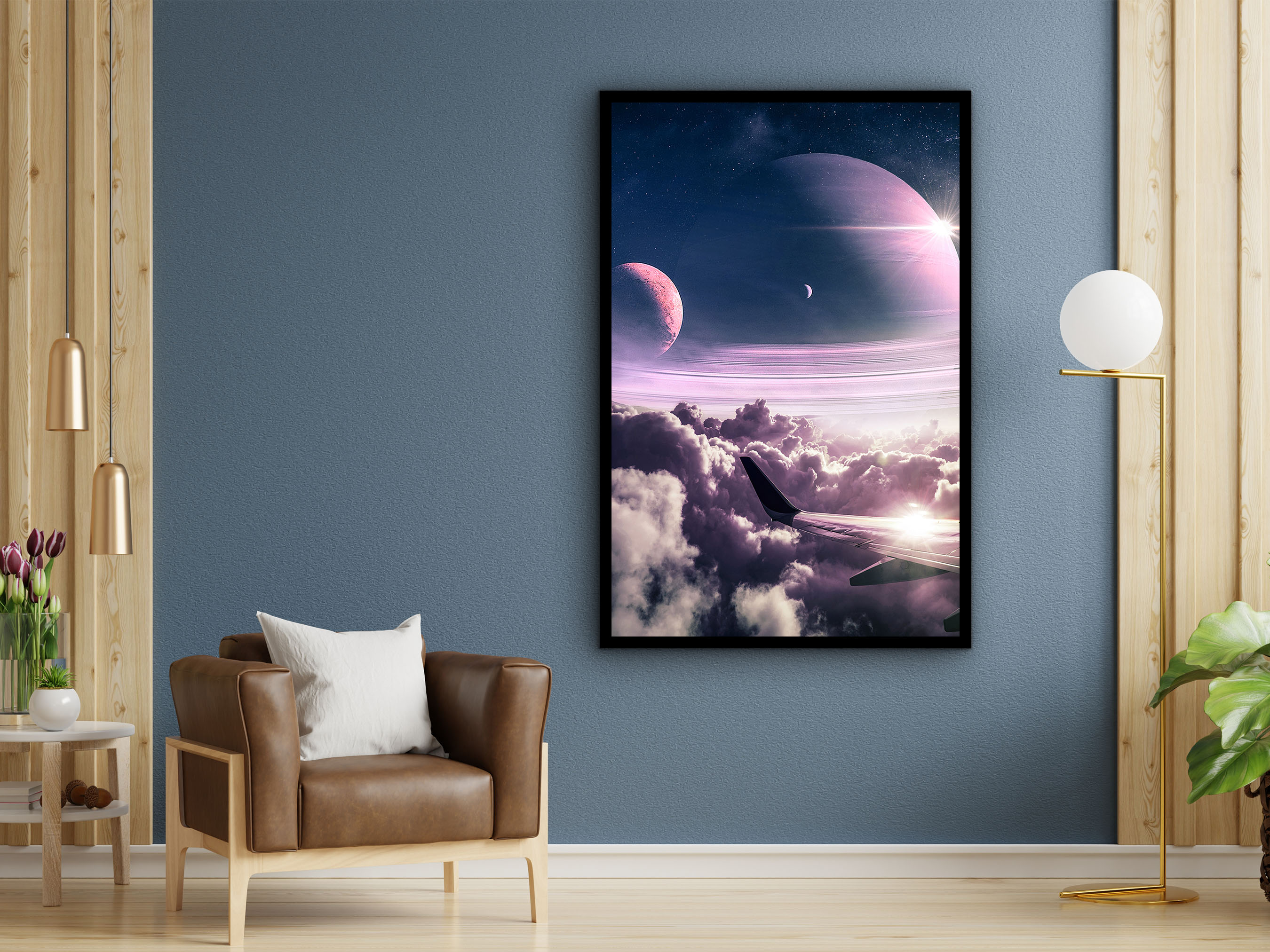 Alex Graphex Canvas Wall Art, Alex Graphex Poster Print, Modern Home Design, Saturn Wall Decor, Ready to Hang, Printed on Black Frame