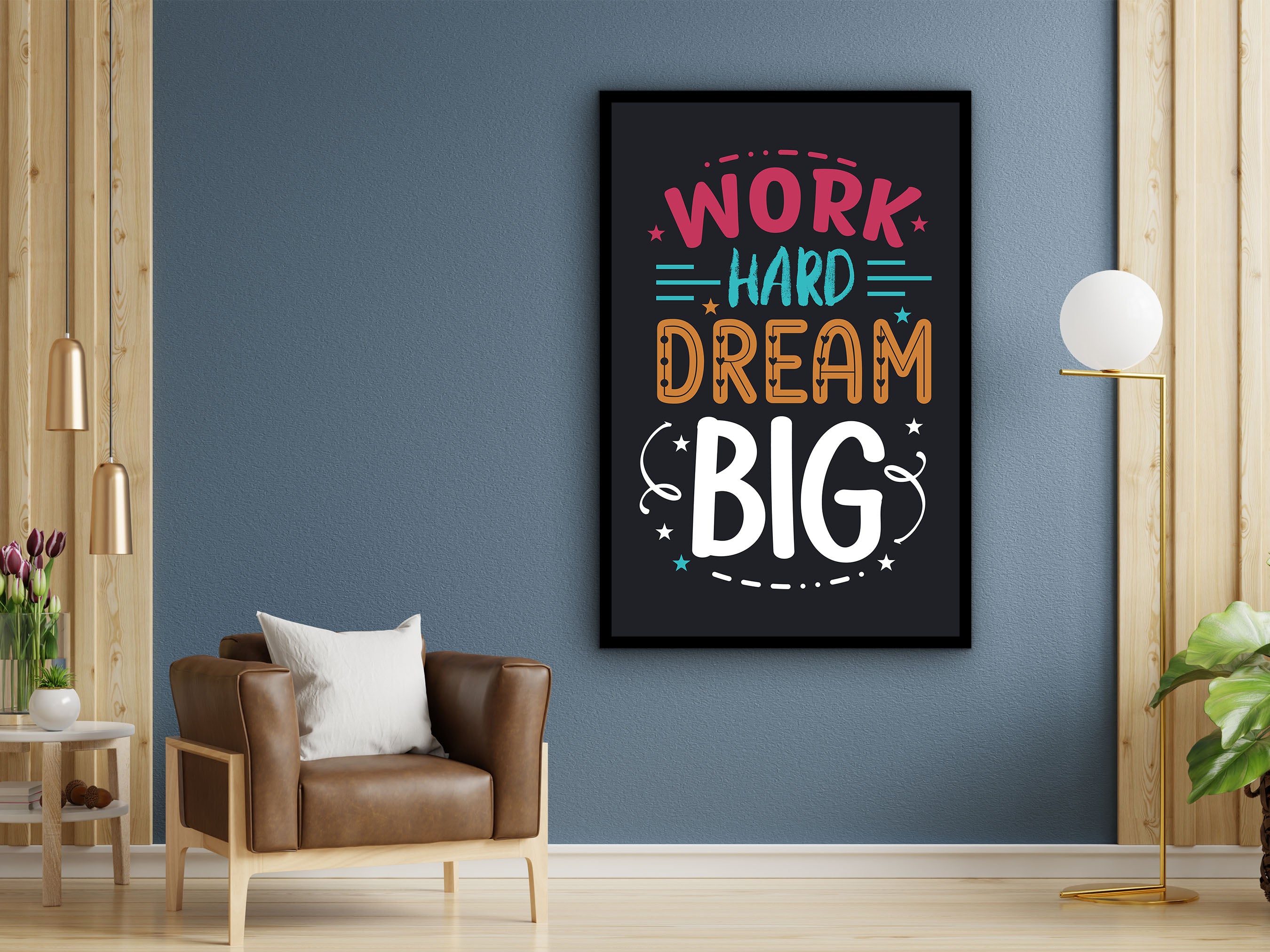 Motivational Wall Art, Work Hard Dream Big Canvas, Success Poster, Home & Office Decor, Ready to Hang, Perfect Gift, Printed on Black Frame