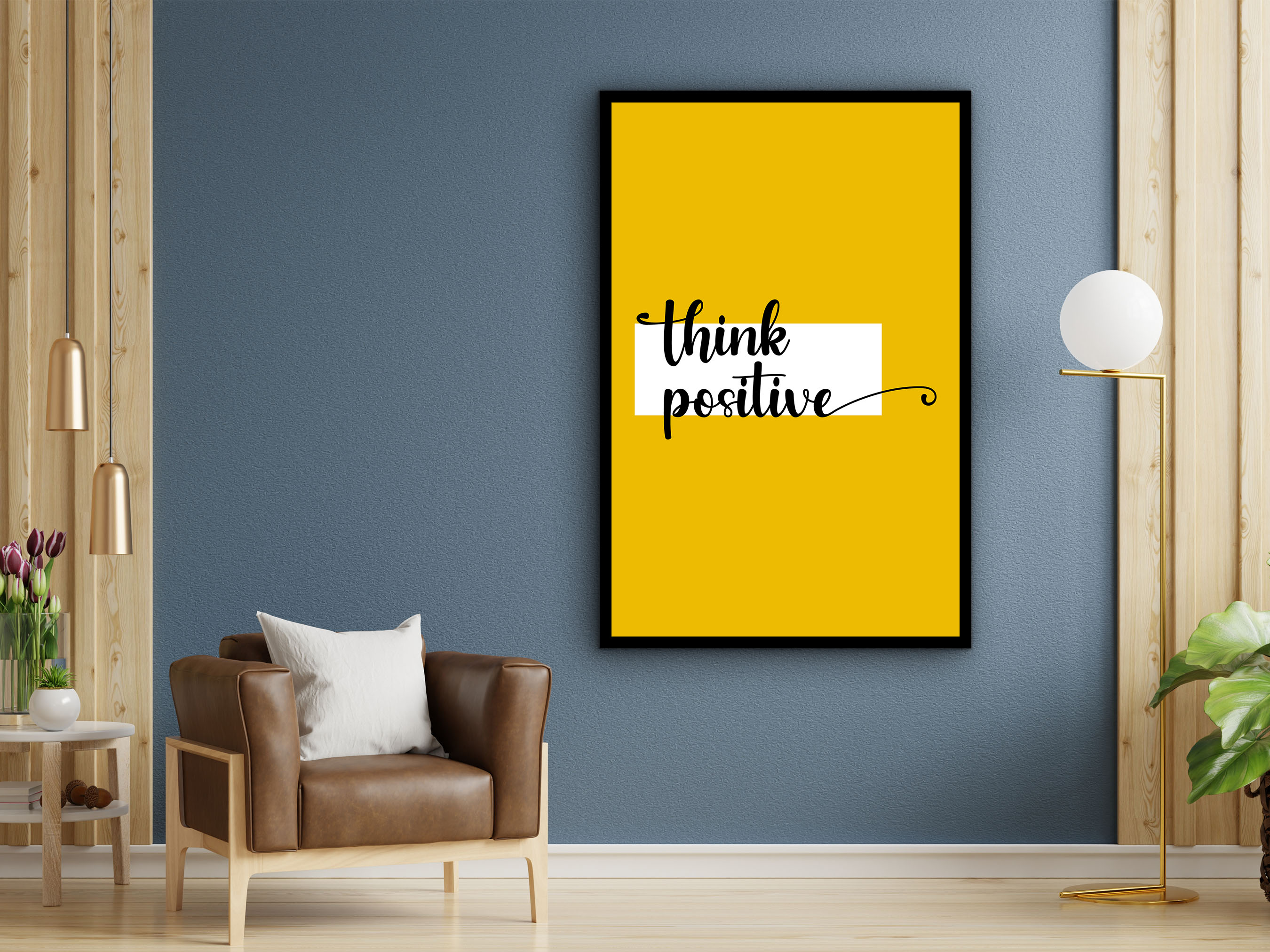 Daily Inspiration Wall Art, Think Positive Canvas, Home and Office Decor, Quotes Affirmation Artwork, Ready to Hang, Printed on Black Frame