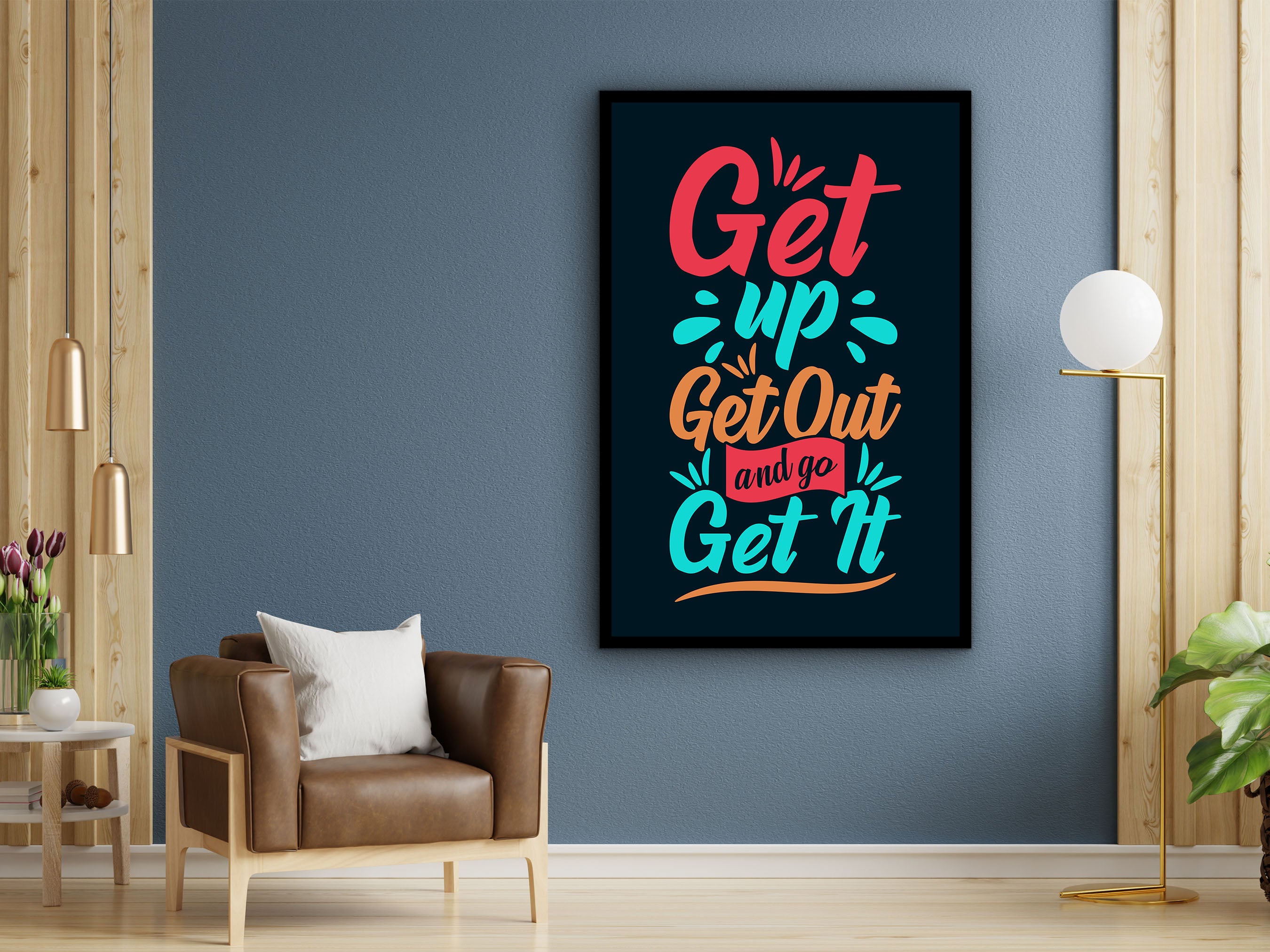 Motivational Wall Art, Get Up Get Out and Go Get It Canvas, Daily Inspiration Quotes, Ready to Hang, Gift for Her, Printed on Black Frame