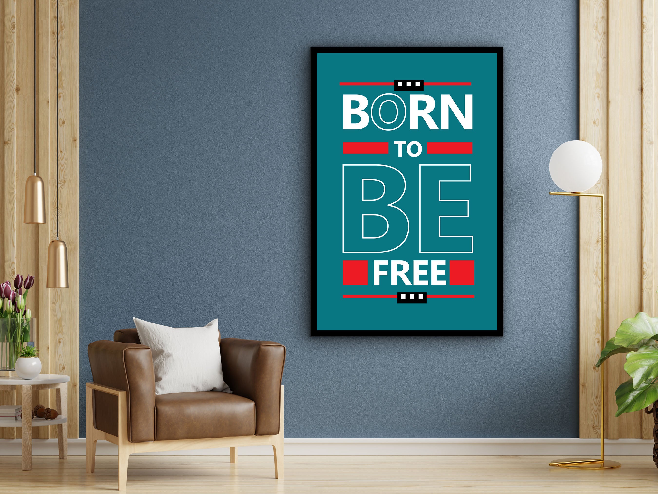 Motivational Wall Art, Born to Be Free Canvas, Ready to Hang, Modern Design Quotes Print Office Decor, Gift for Her, Printed on Black Frame