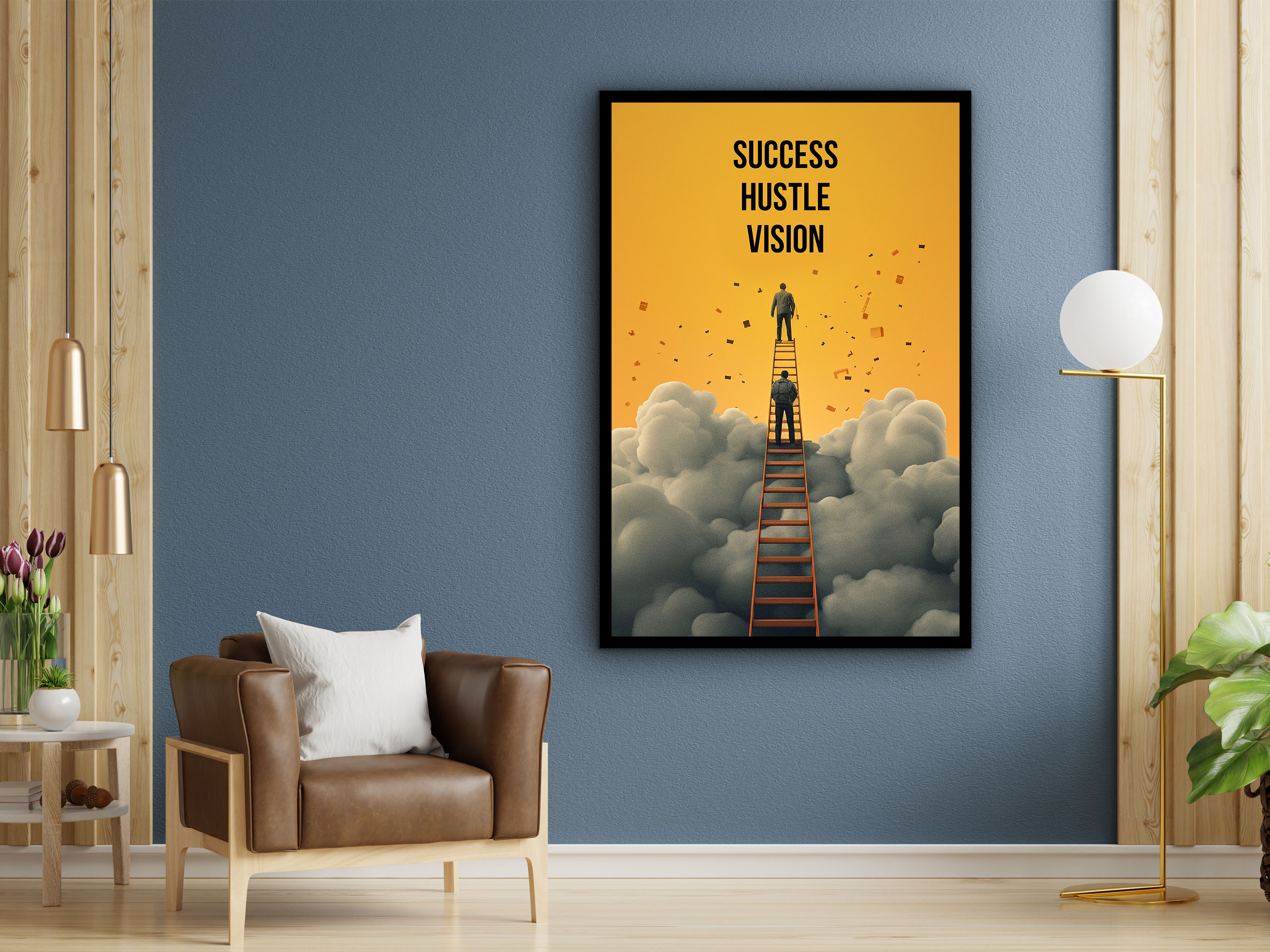 Success Hustle Vision Wall Art, Modern Home Office Prints, Uplifting Quote Decor, Ready to Hang, Motivational Canvas, Printed on Black Frame