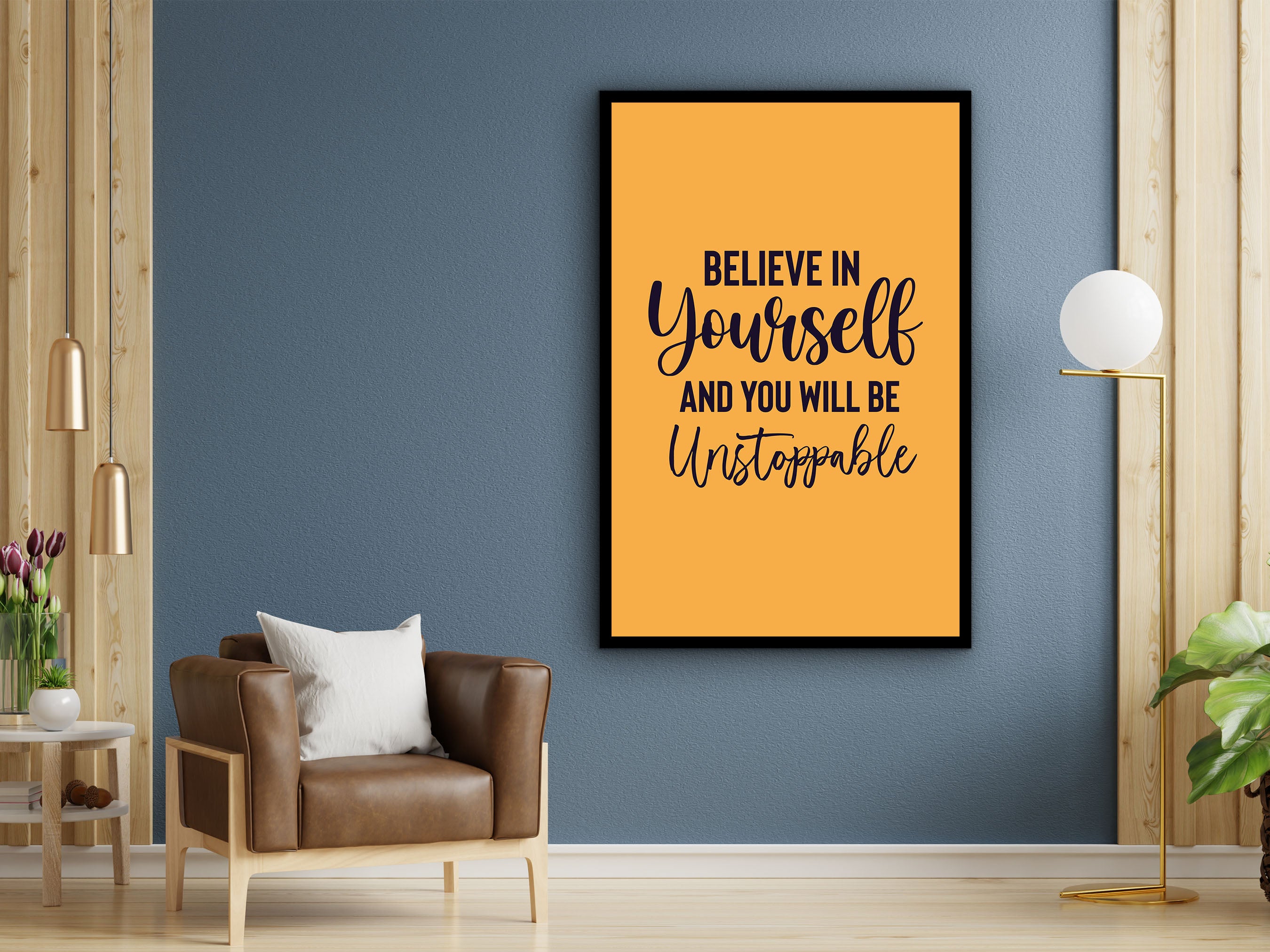 Motivational Wall Art, Believe in Yourself and You Will Be Unstoppable Canvas, Home and Office Decor, Perfect Gift, Printed on Black Frame