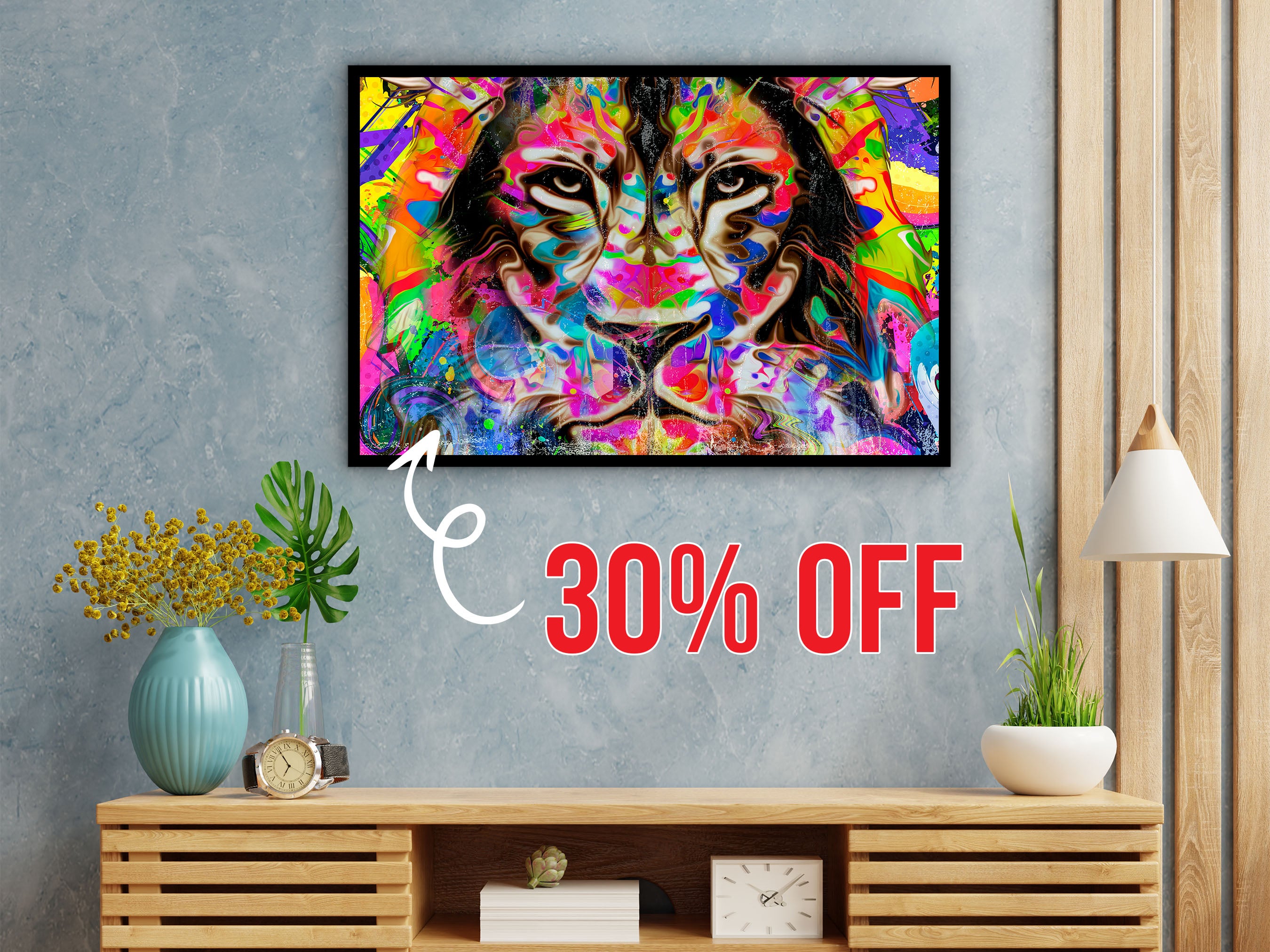 Motivation Modern Lion Canvas Wall Art, Modern Design Home Decor, Ready to Hang, Unique Gift