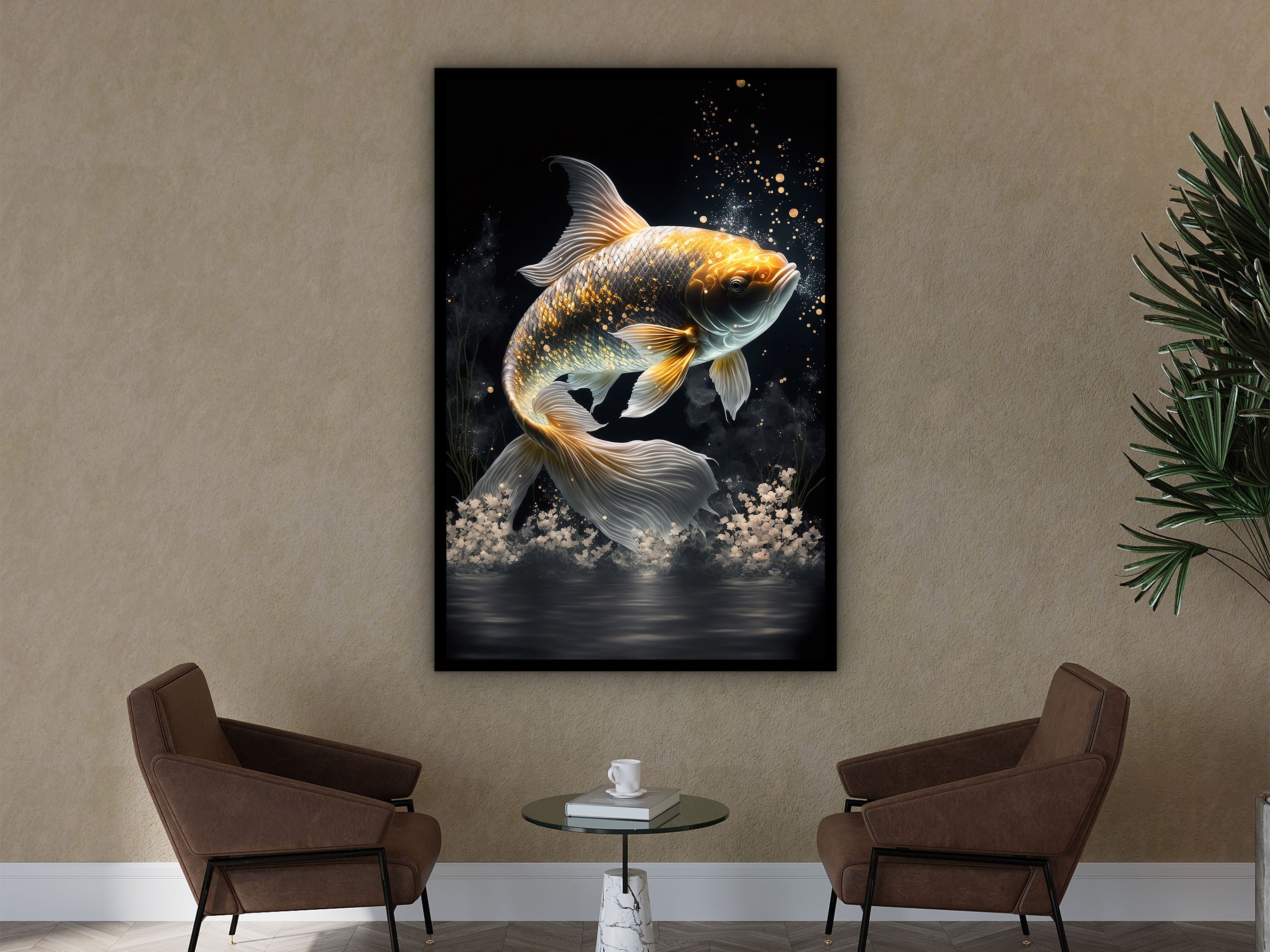 Fish Wall Art, Colorful Fish Painting Wall Art, Motivational Poster Canvas, Modern Design Home Decor, Ready to Hang, Printed on Black Frame