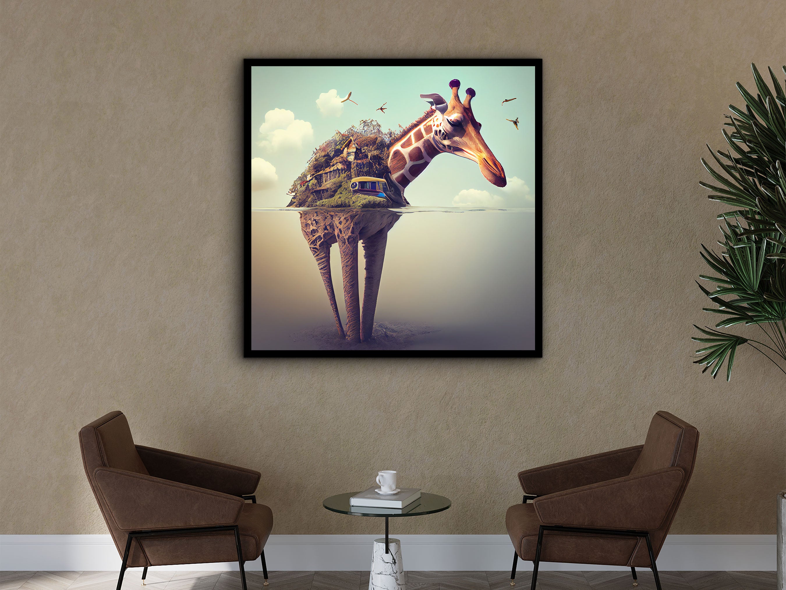 Giraffe Canvas Wall Art, Animals Modern Home Decor, Encouraging Wall Art, Animal Painting Art, Perfect Gift for Her, Printed on Black Frame