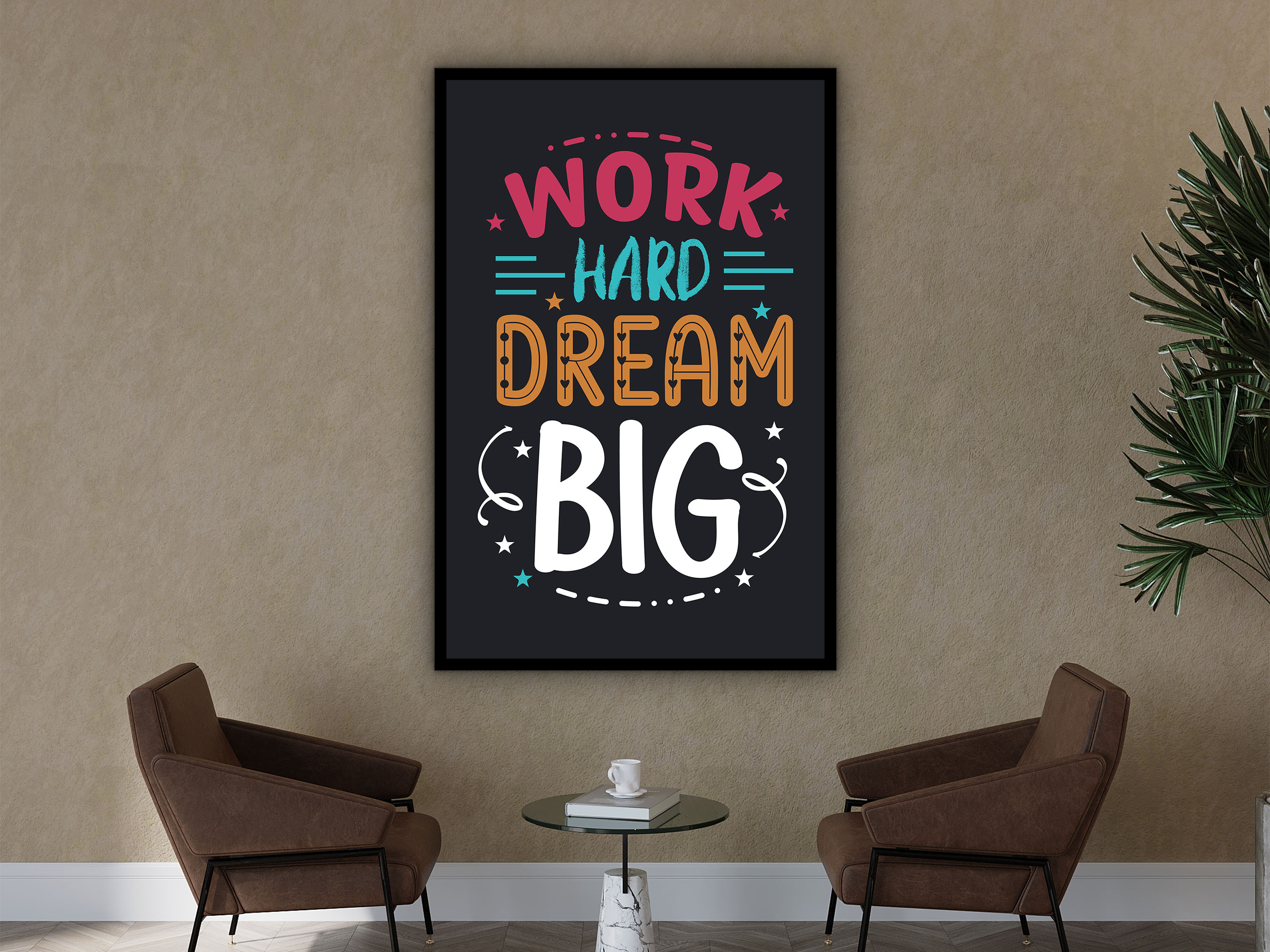 Motivational Wall Art, Work Hard Dream Big Canvas, Success Poster, Home & Office Decor, Ready to Hang, Perfect Gift, Printed on Black Frame