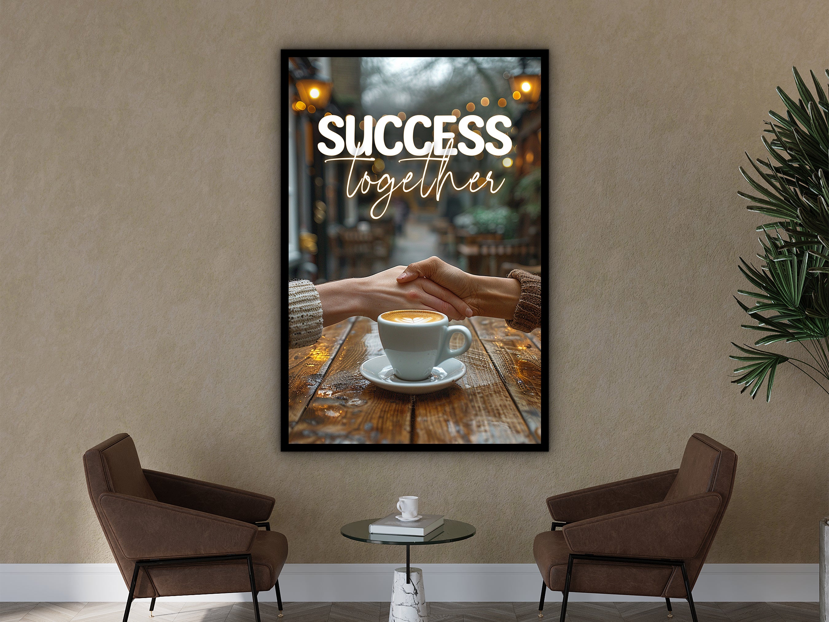 Success Together Wall Art, Motivational Wall Art Canvas, Modern Office Wall Decor, Ready to Hang, Printed on Black Frame, Gift Idea For Him