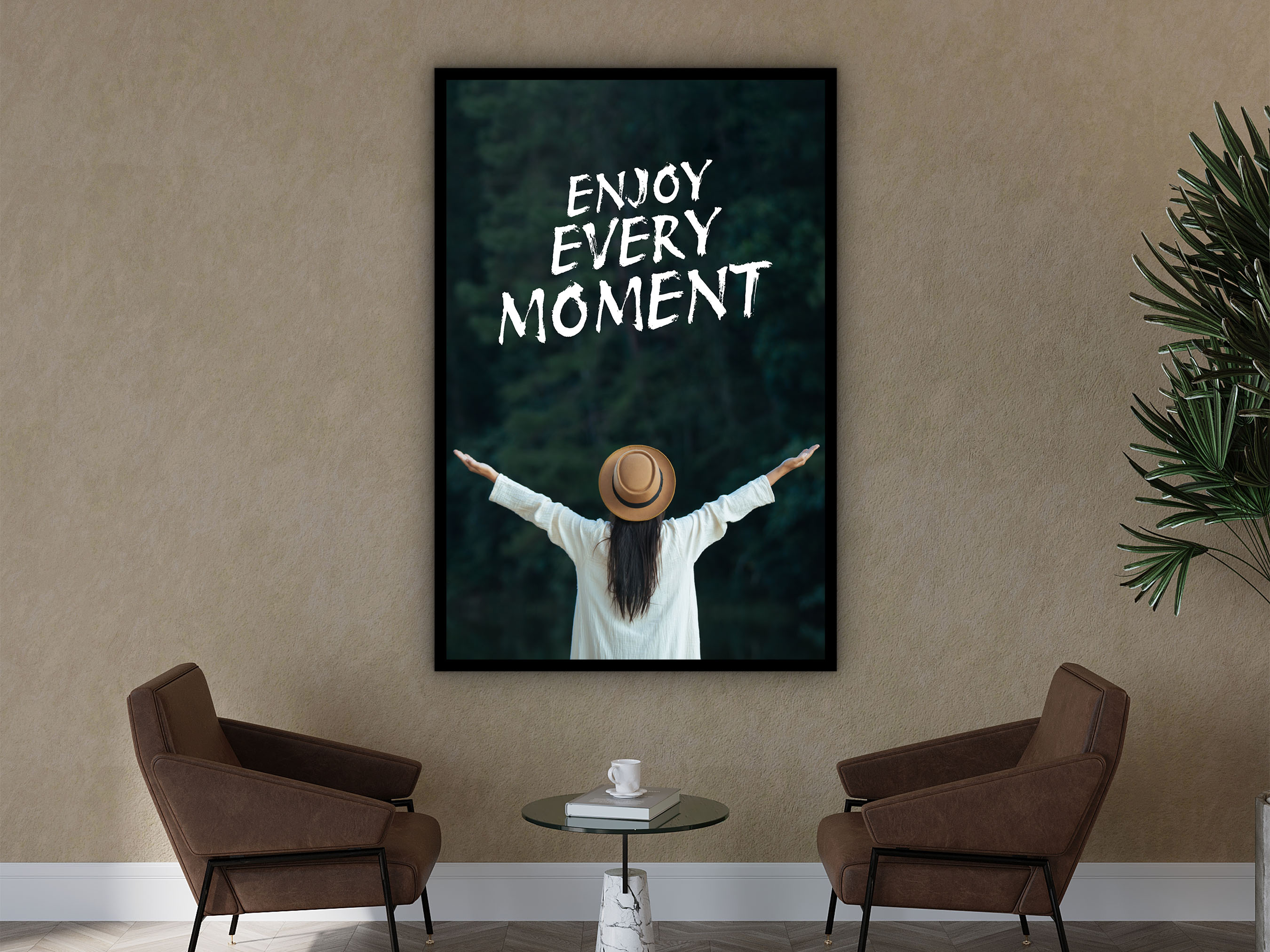 Inspiration Wall Art, Enjoy Every Moment Canvas, Life Quote Print Art, Home & Office Wall Decor, Unique Gift for Her, Printed on Black Frame