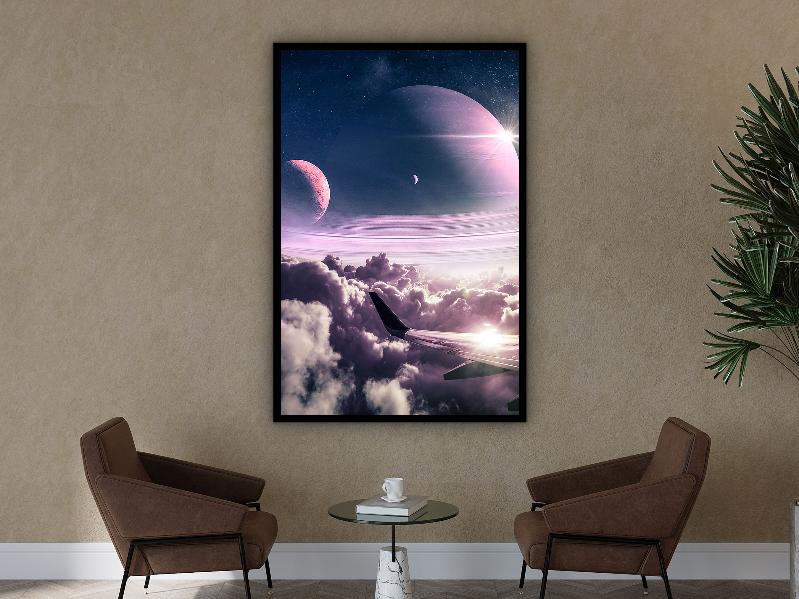 Alex Graphex Canvas Wall Art, Alex Graphex Poster Print, Modern Home Design, Saturn Wall Decor, Ready to Hang, Printed on Black Frame