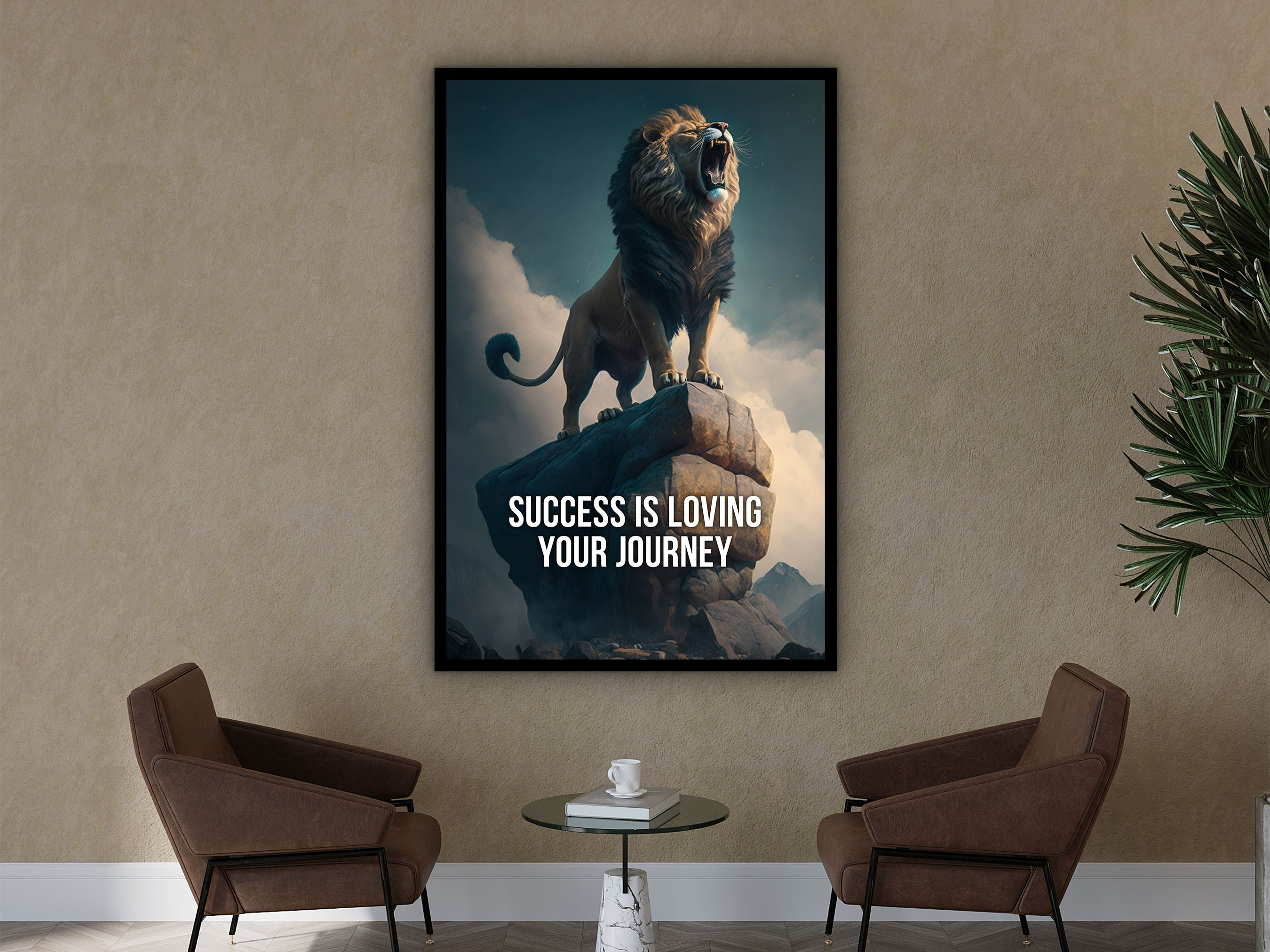 Motivational Wall Art, Success is Loving Your Journey Canvas, Lion With Quote Print Art, Modern Home Decor Gift, Printed on Black Frame