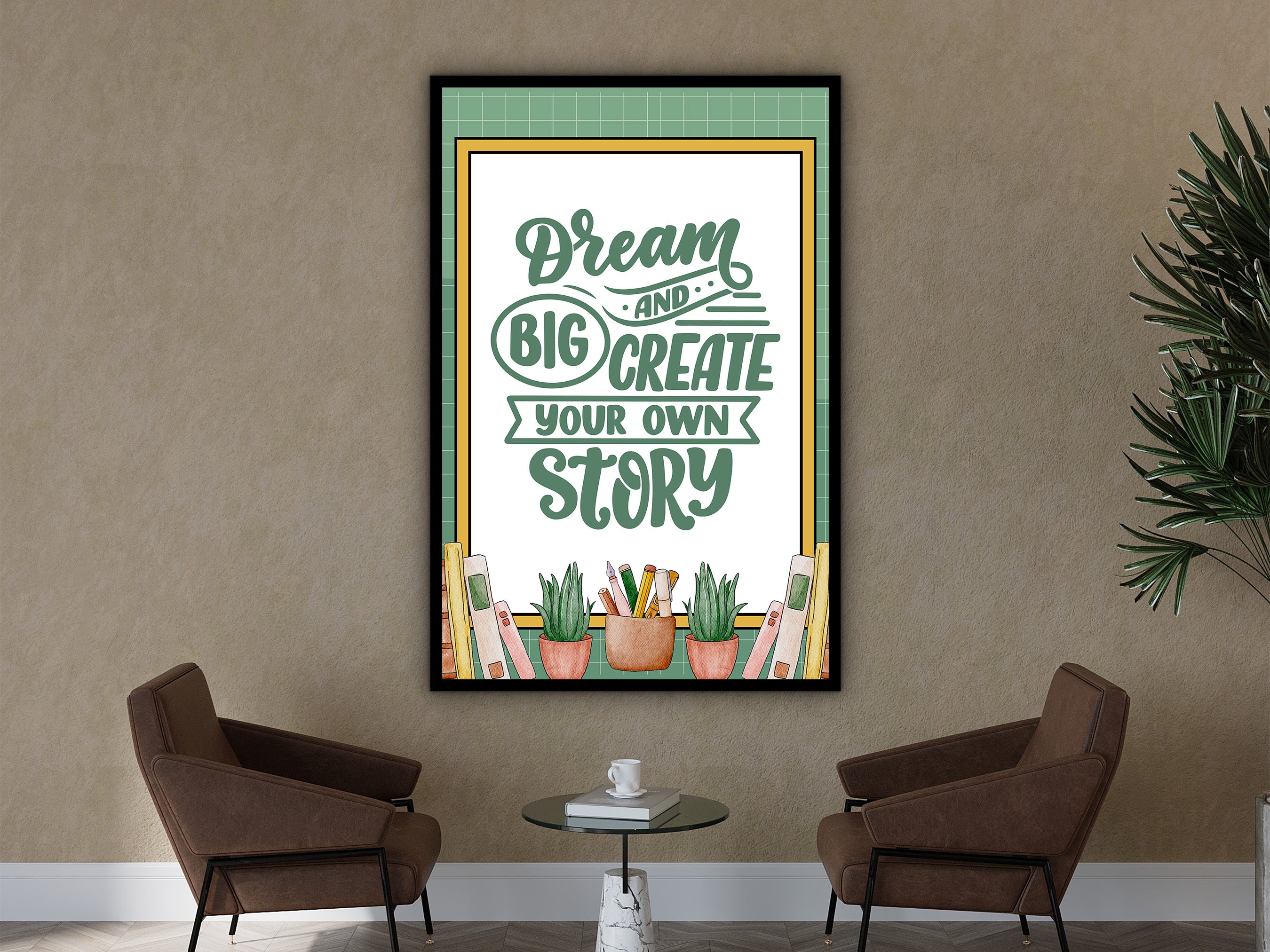 Motivational Wall Art, Dream Big and Create Your Own Story Wall Art Canvas, Empowering Quotes Artwork, Ready to Hang, Printed on Black Frame