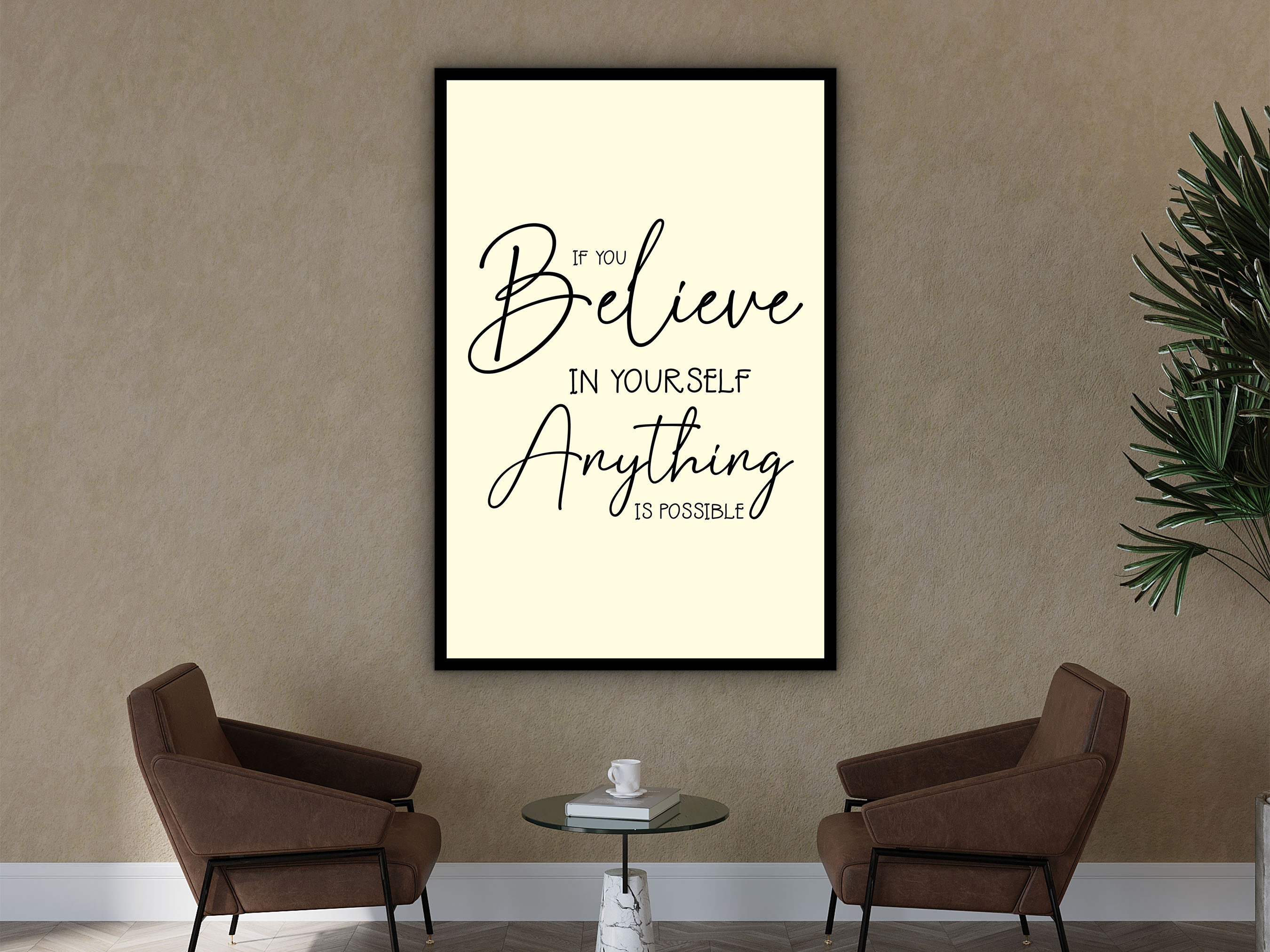 Motivational Wall Art, If You Believe in Yourself Anything Is Possible Wall Art Canvas, Ready to Hang, Gift for Her, Printed on Black Frame