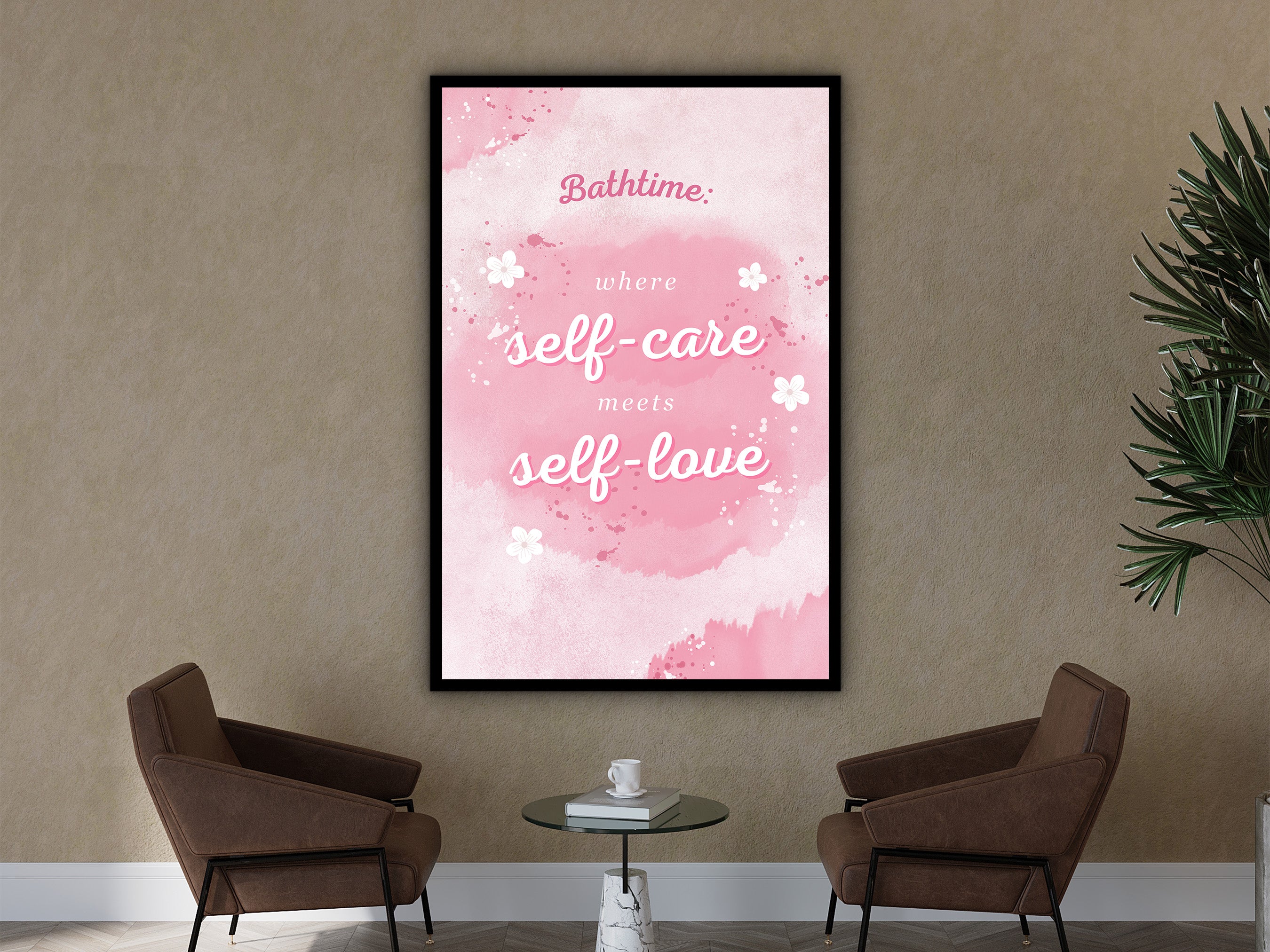 Motivational Wall Art, Bathtime Where Self-Care meets Self-Love Wall Art Canvas, Home & Office Decor, Ready to Hang, Printed on Black Frame