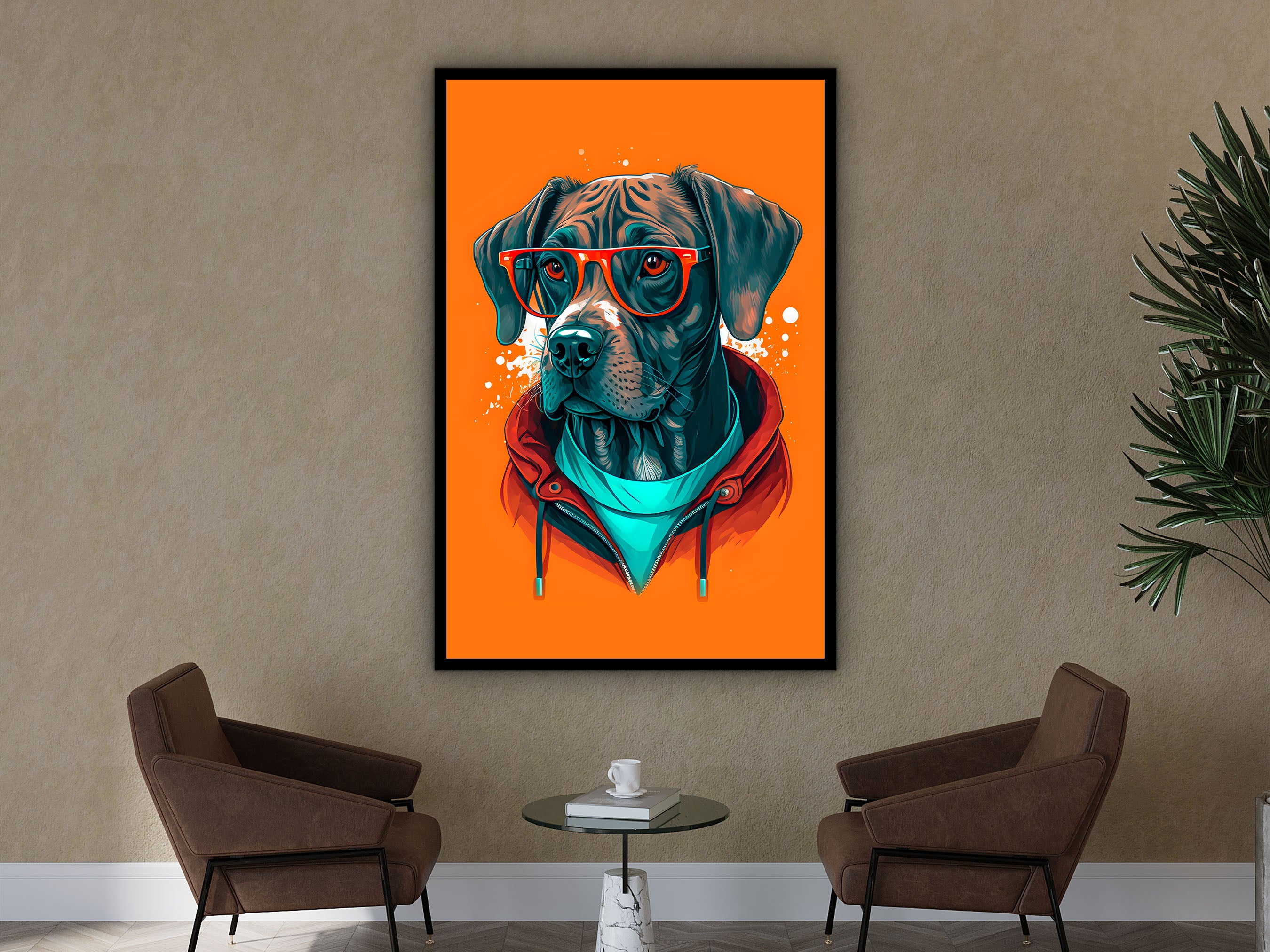 Dog Wall Art, Colorful Print Painting Canvas, Living Room Decor, Animal Wall Art Canvas, Perfect Gift for Dog Lover, Printed on Black Frame