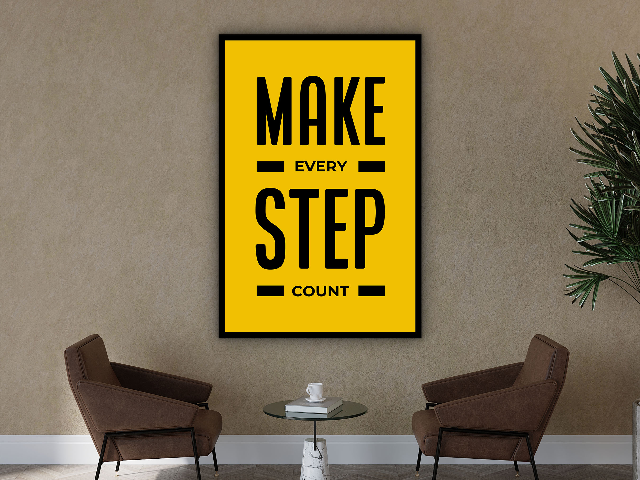 Motivational Wall Art, Make Every Step Count Canvas, Modern Office Wall Hanging, Home Decor, Perfect Gift for Her, Printed on Black Frame