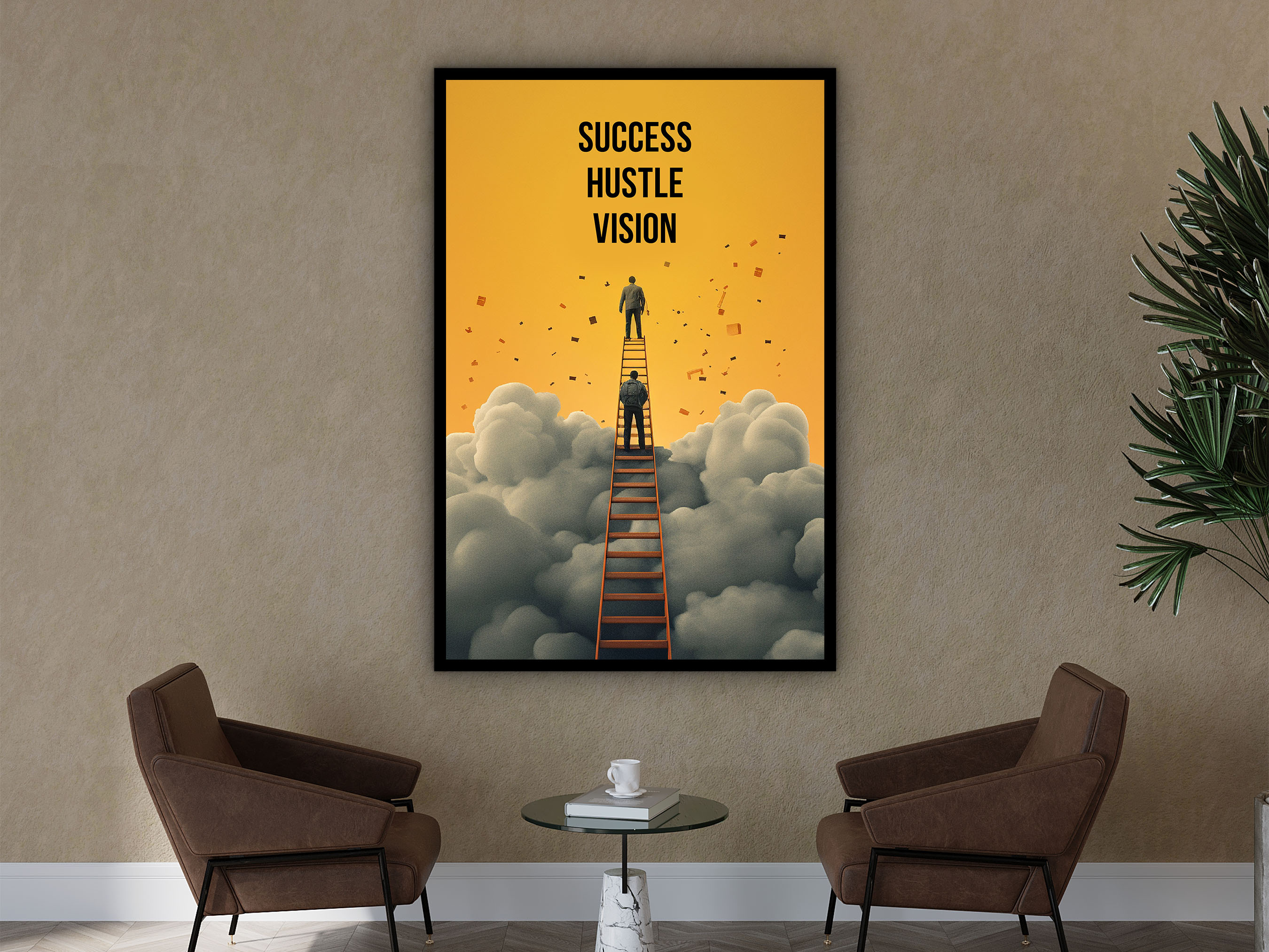 Success Hustle Vision Wall Art, Modern Home Office Prints, Uplifting Quote Decor, Ready to Hang, Motivational Canvas, Printed on Black Frame