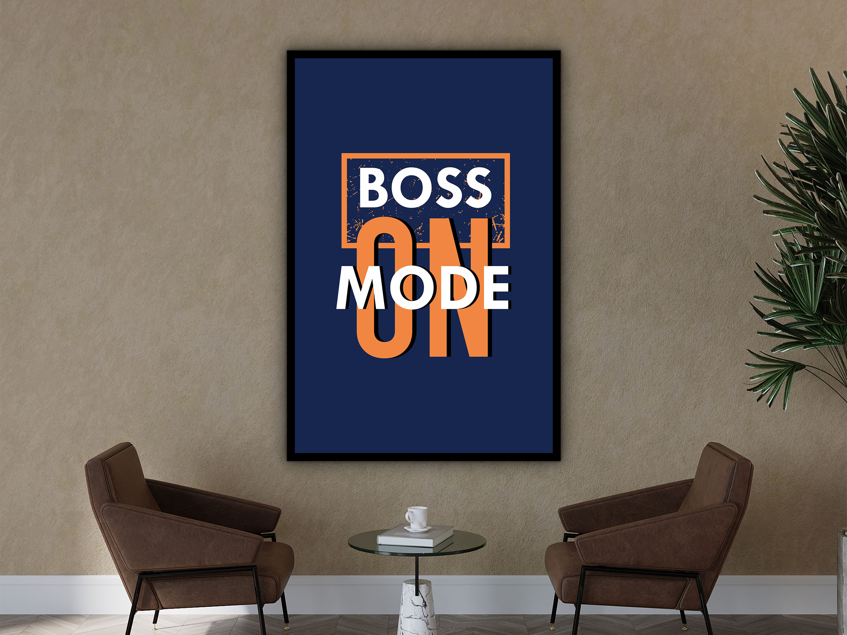 Motivational Wall Art, Boss Mode on Canvas, Quotes Print Canvas, Modern Design Home & Office Decor, Perfect Gift, Printed on Black Frame