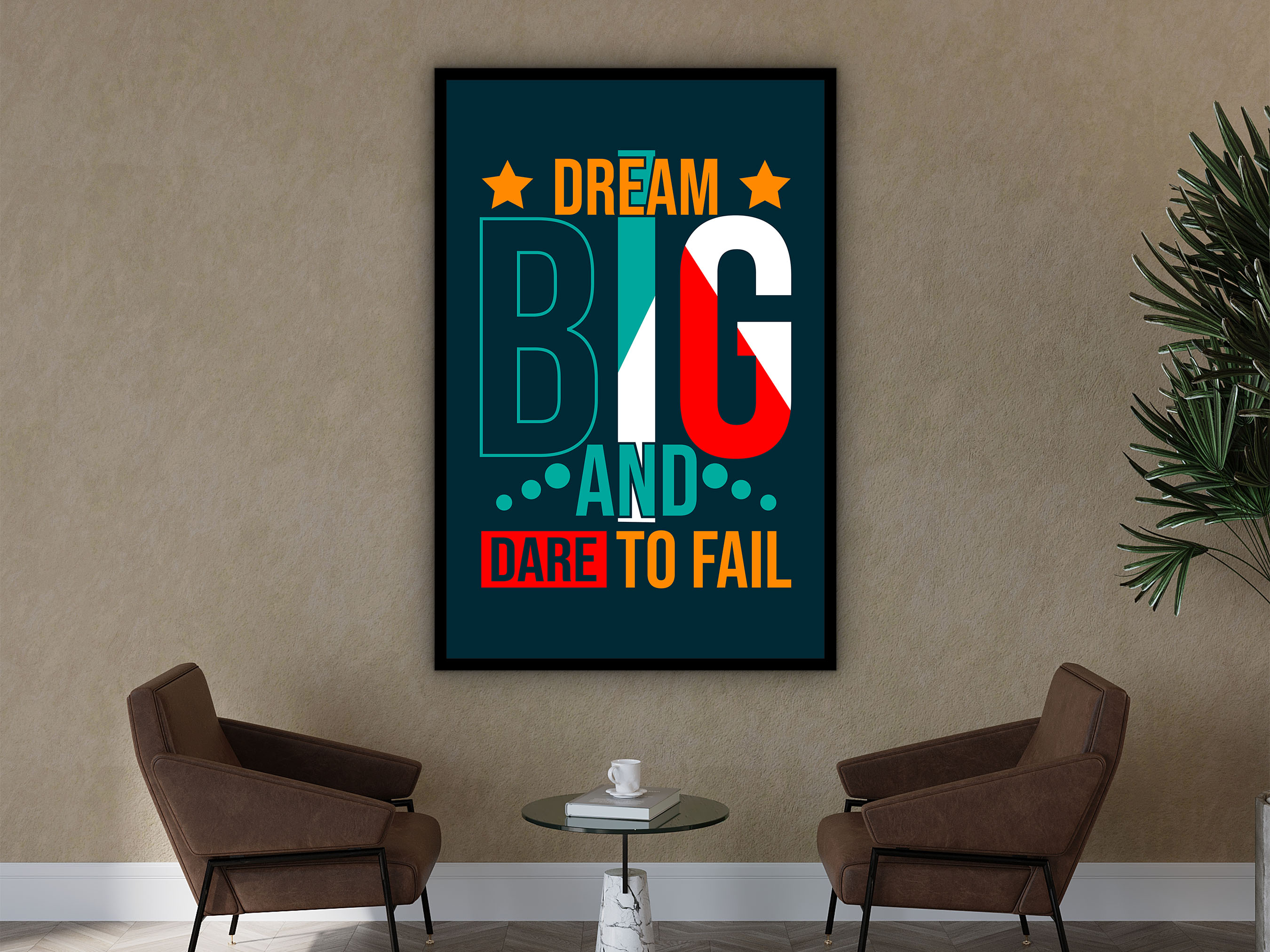 Motivational Wall Art, Dream Big Dare to Fail Wall Art Canvas, Living Room Wall Decor, Ready to Hang, Gift for Her, Printed on Black Frame