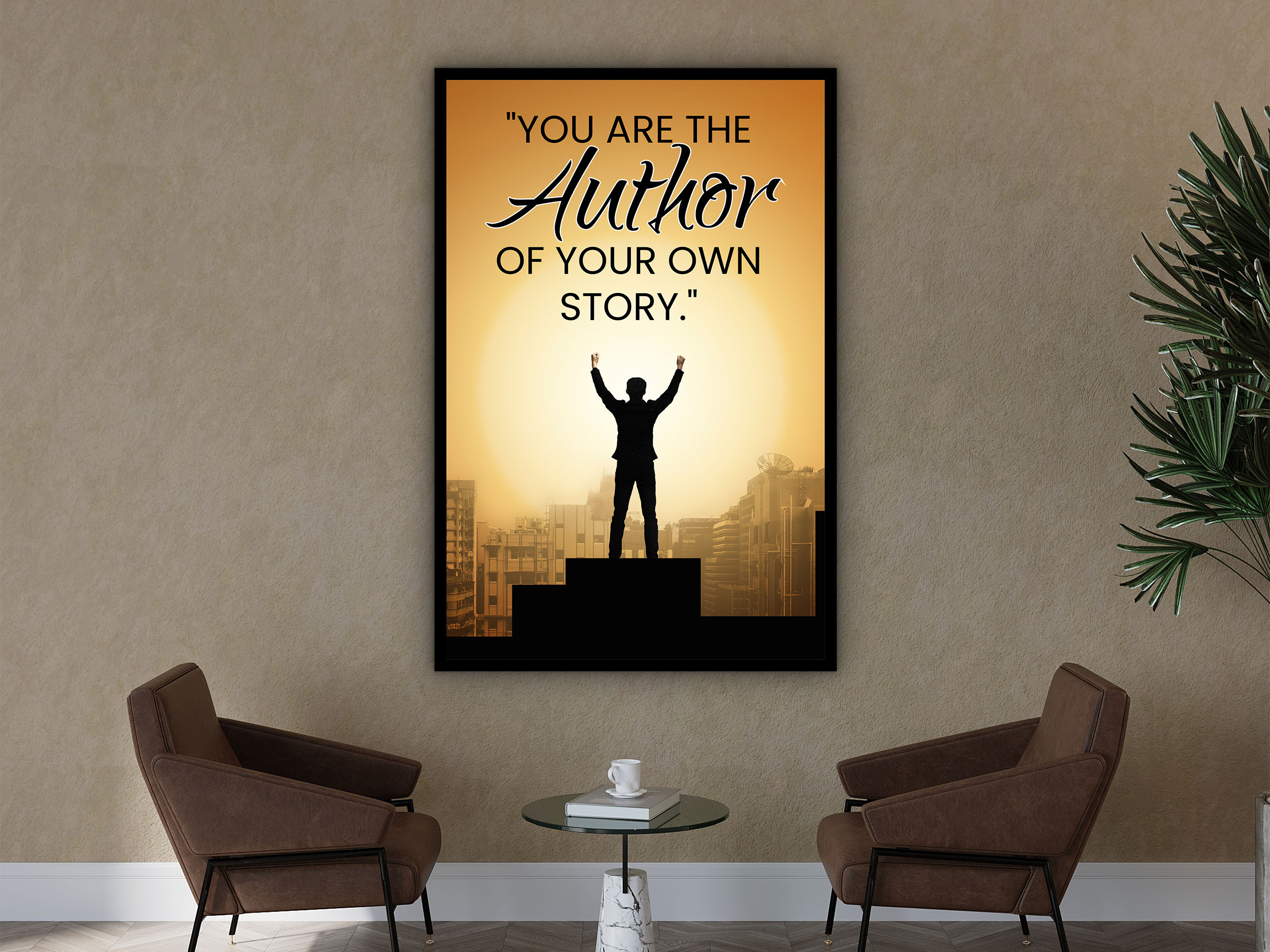 Inspiration Wall Art, You Are the Author of Your Own Story Canvas, Modern Home & Office Decor, Daily, Perfect Gift, Printed on Black Frame