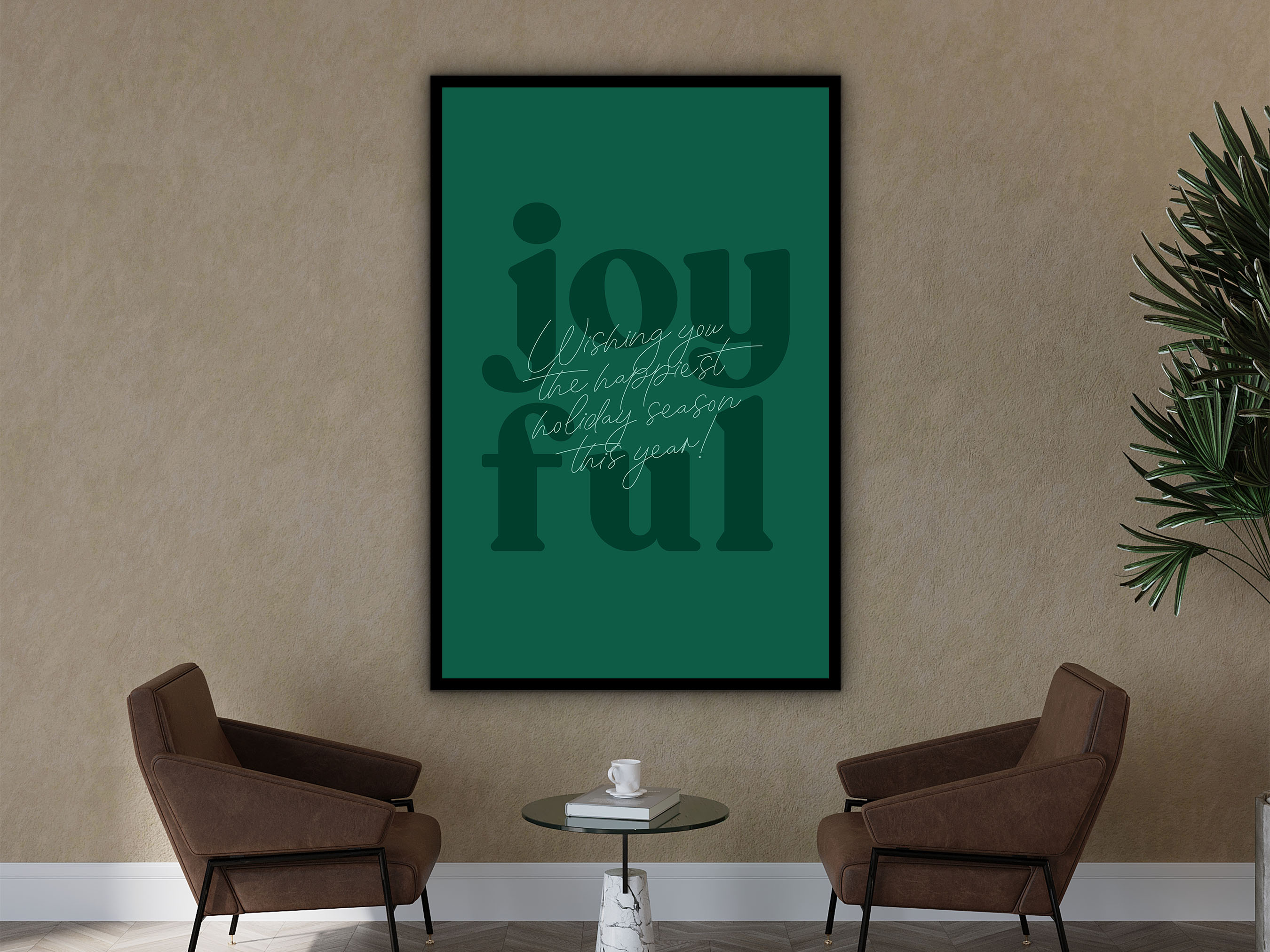 Motivational Wall Art, Joy Ful Wishing the Happiest Holiday Season this Year Canvas, Quotes Print Art, Ready to Hang, Printed on Black Frame