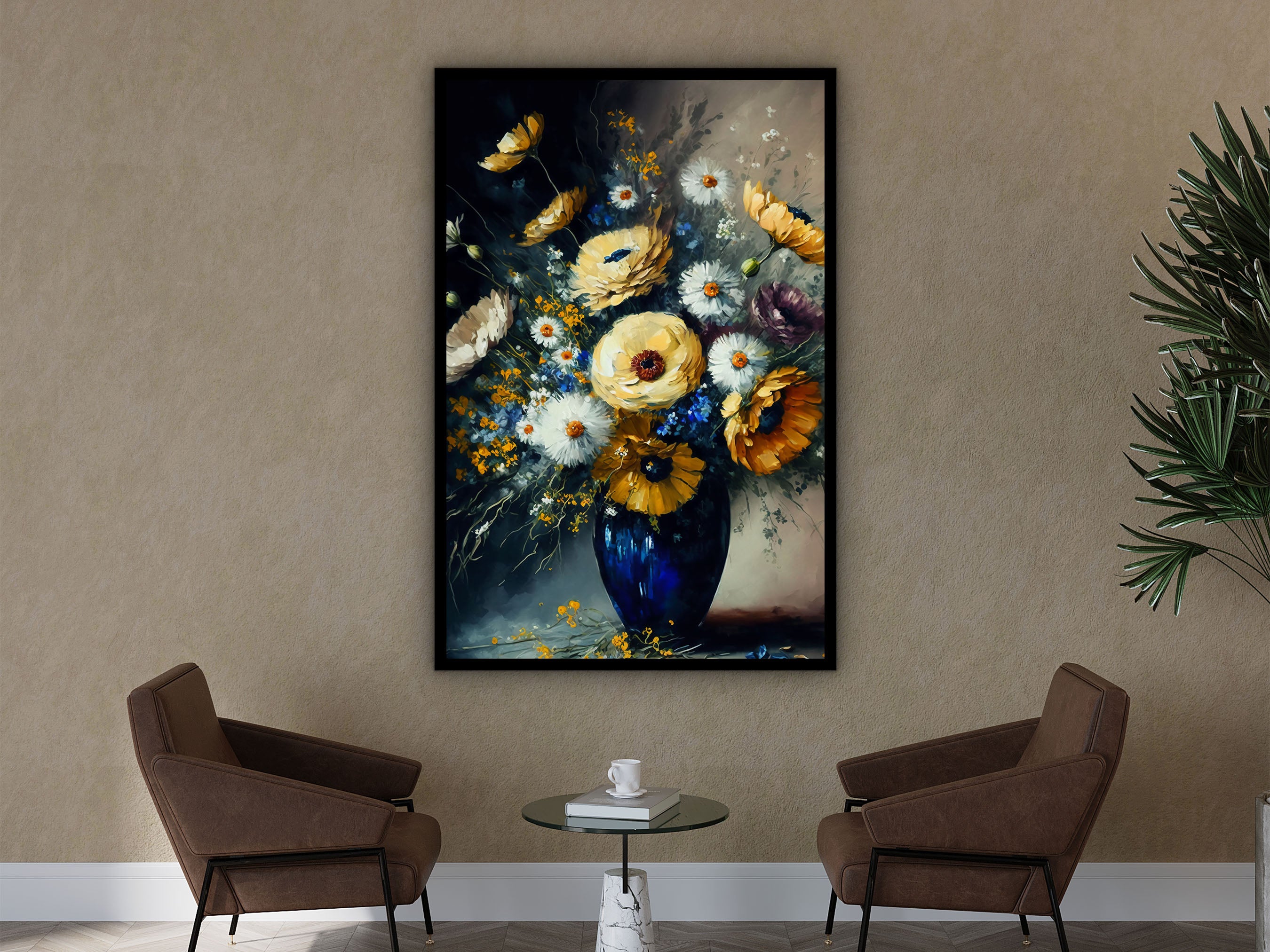 Beautiful Flowers Canvas Wall Art, Floral Painting Print Canvas, Home and Office Decor Wall Art, Wall Art Canvas Design, Ready to Hang, Printed on Black Frame