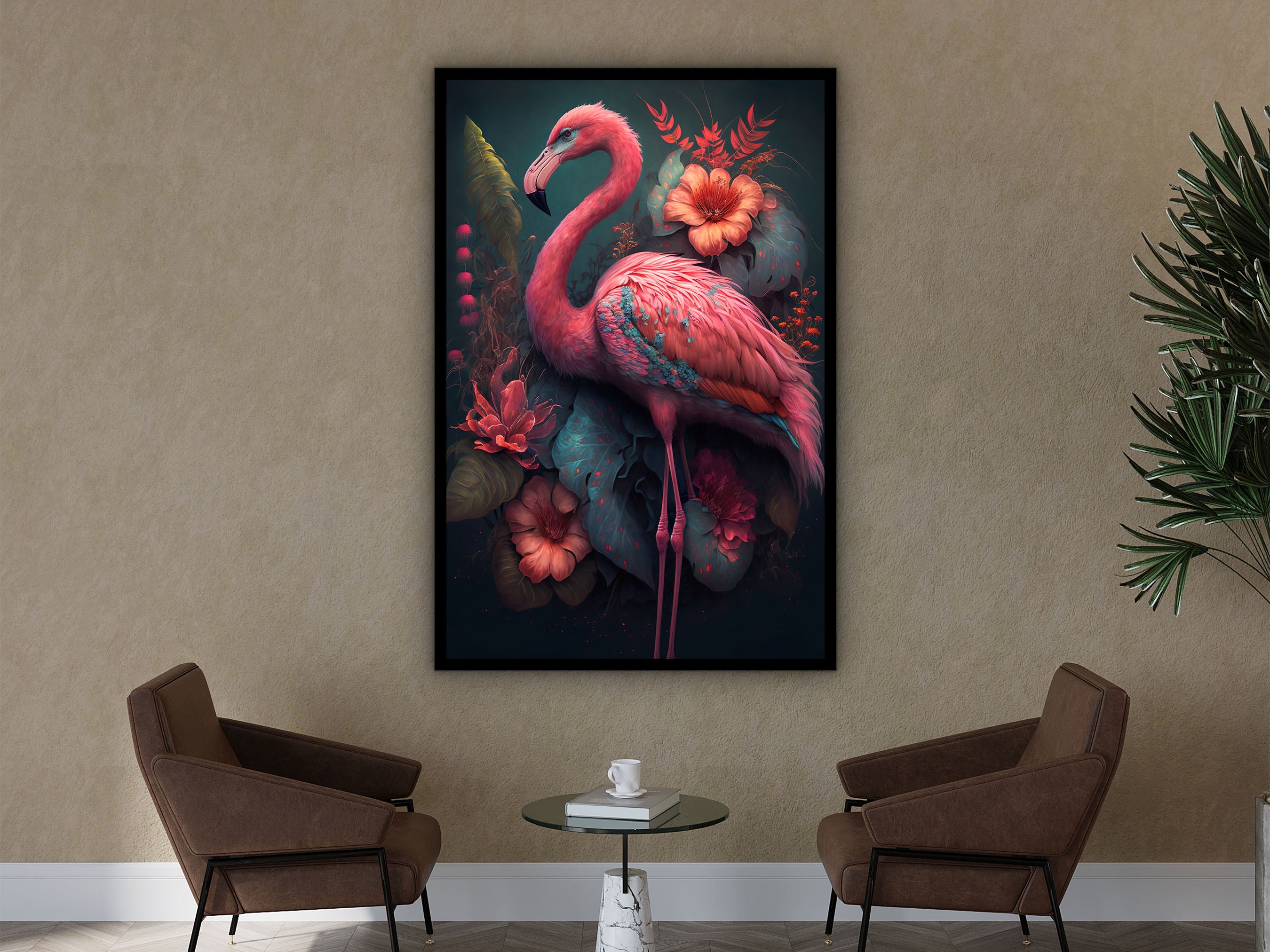 Flamingo Wall Art, Beautiful Colorful Flamingo Canvas, Pink Wall Decorations, Animal Wall Art Canvas, Ready to Hang, Printed on Black Frame