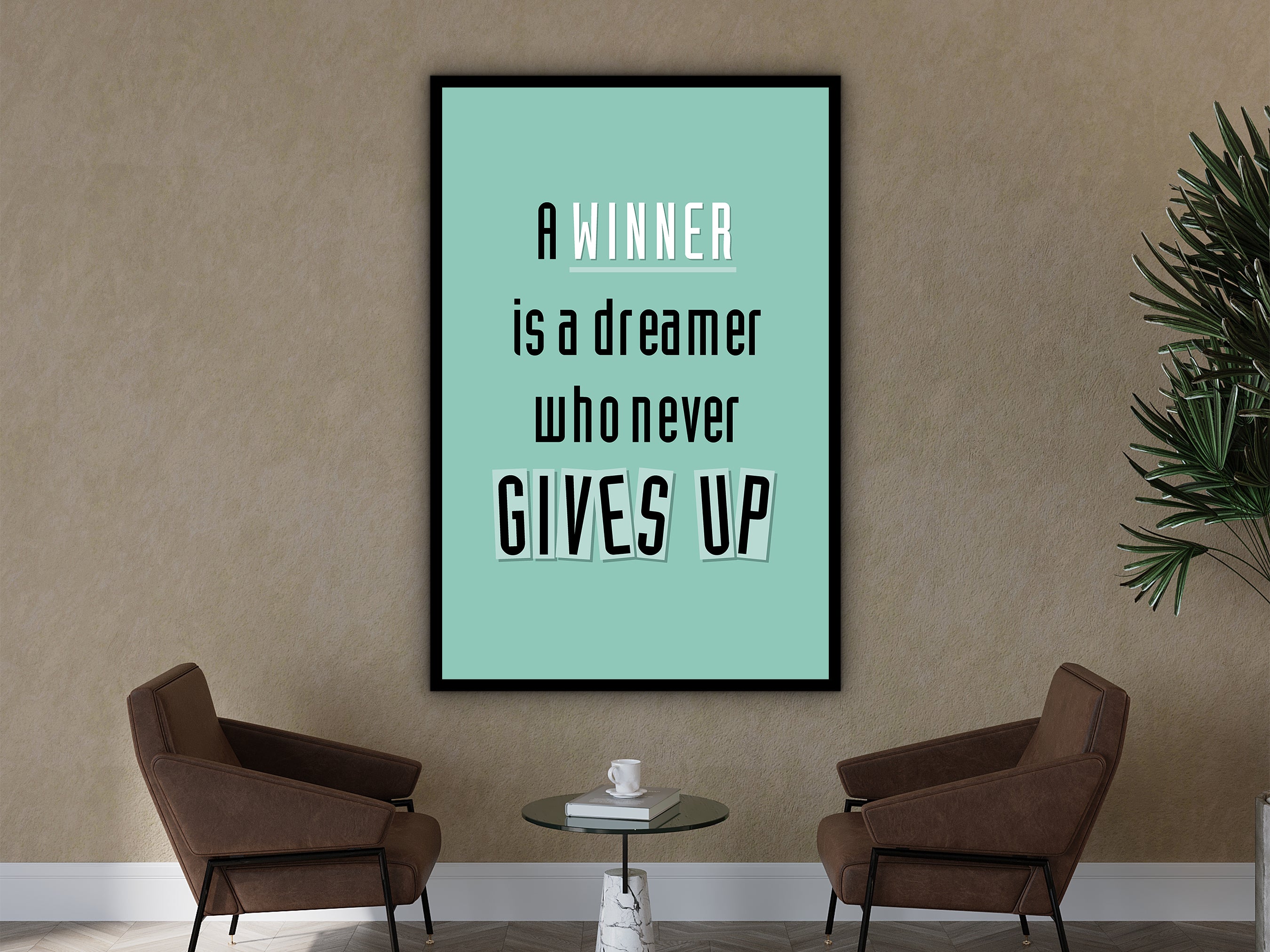 A Winner Is A Dreamer Who Never Gives Up Wall Art, Motivational Canva, Modern Home & Office Wall Decor, Printed on Black Frame, Ready to Hang