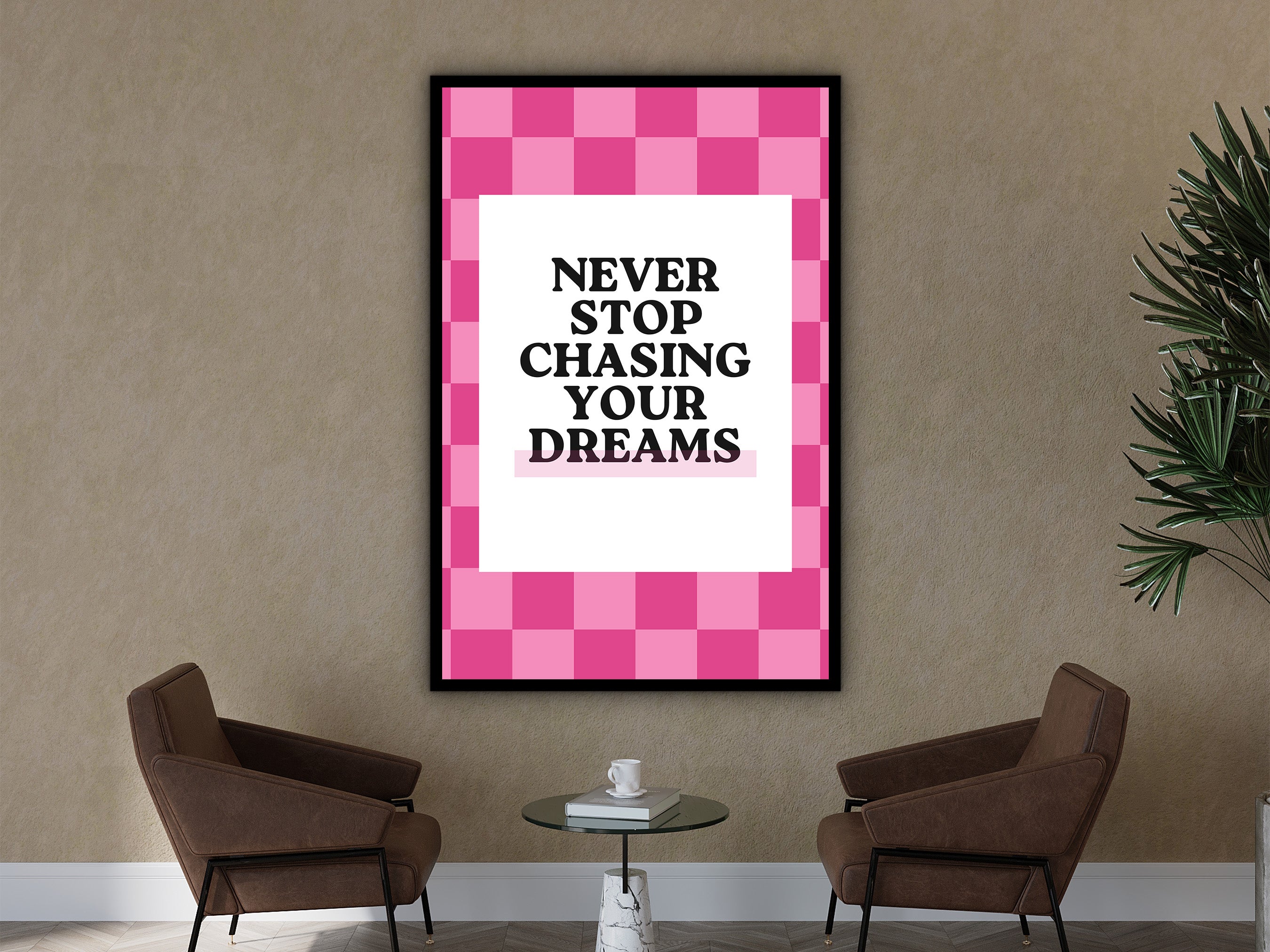 Motivational Poster Gift, Never Stop Chasing Your Dreams Wall Art Canvas, Home & Office Quotes Print, Ready to Hang, Printed on Black Frame