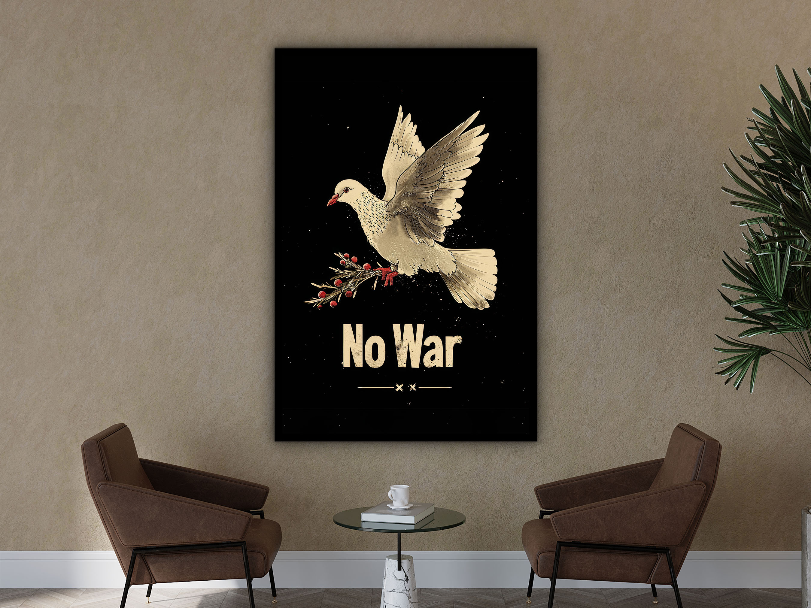 No War Wall Art, Motivational Canvas Wall Art, Modern Office and Home Wall Decor, Ready to Hang, Printed on Black Frame, Gift Idea for Him