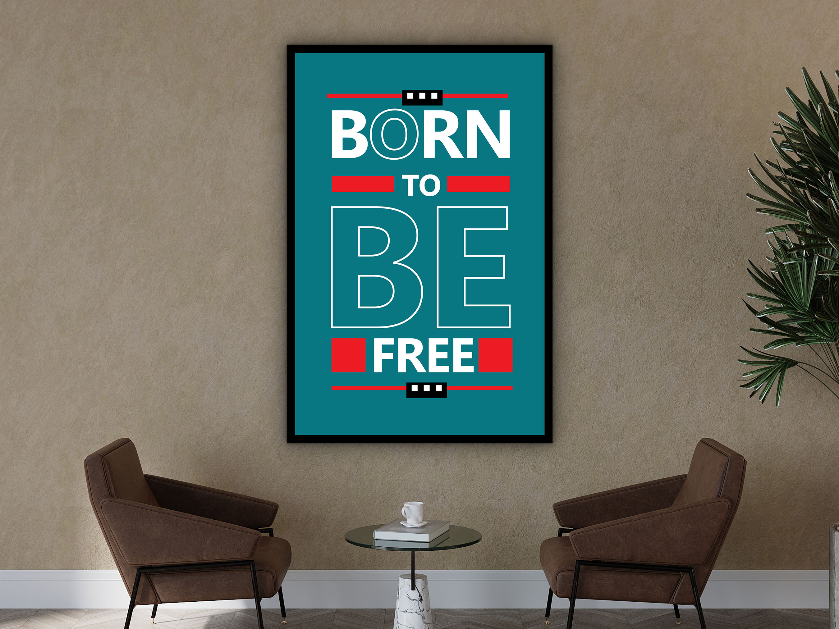 Motivational Wall Art, Born to Be Free Canvas, Ready to Hang, Modern Design Quotes Print Office Decor, Gift for Her, Printed on Black Frame