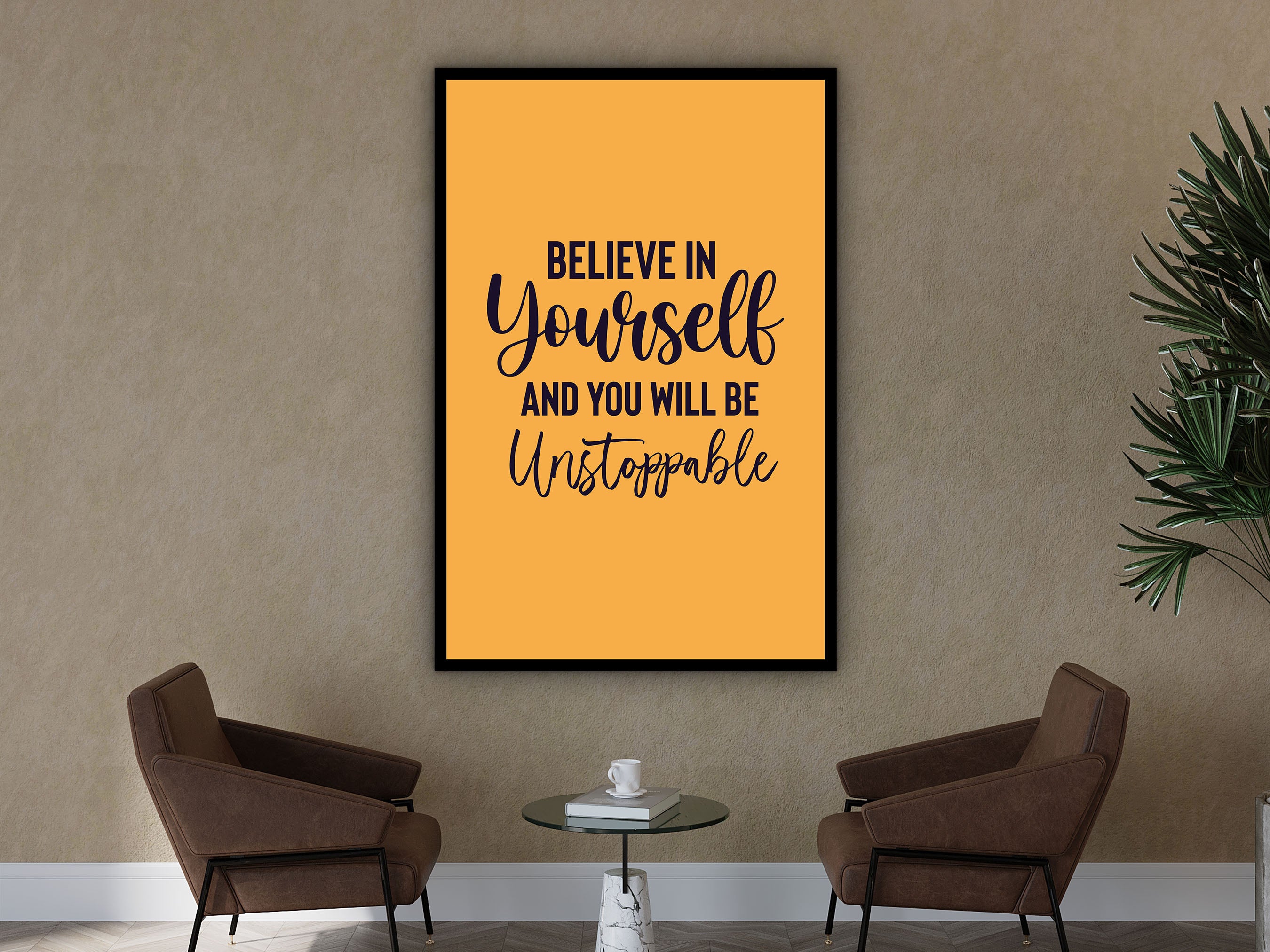 Motivational Wall Art, Believe in Yourself and You Will Be Unstoppable Canvas, Home and Office Decor, Perfect Gift, Printed on Black Frame