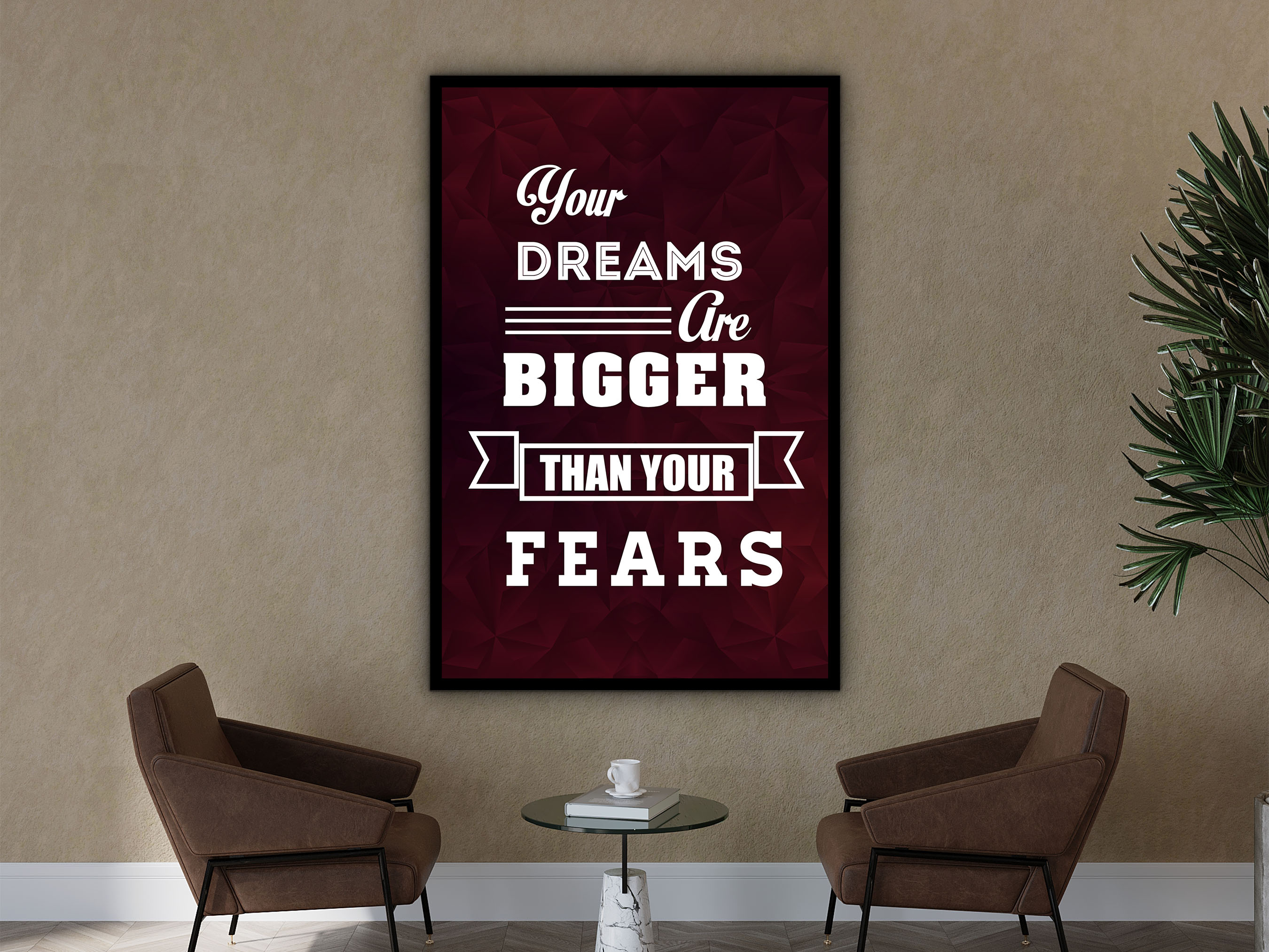 Motivational Wall Art, Your Dreams Are Bigger Thing Your Fears Canvas, Modern Home & Office Decor, Wall Hanging Gift, Printed on Black Frame