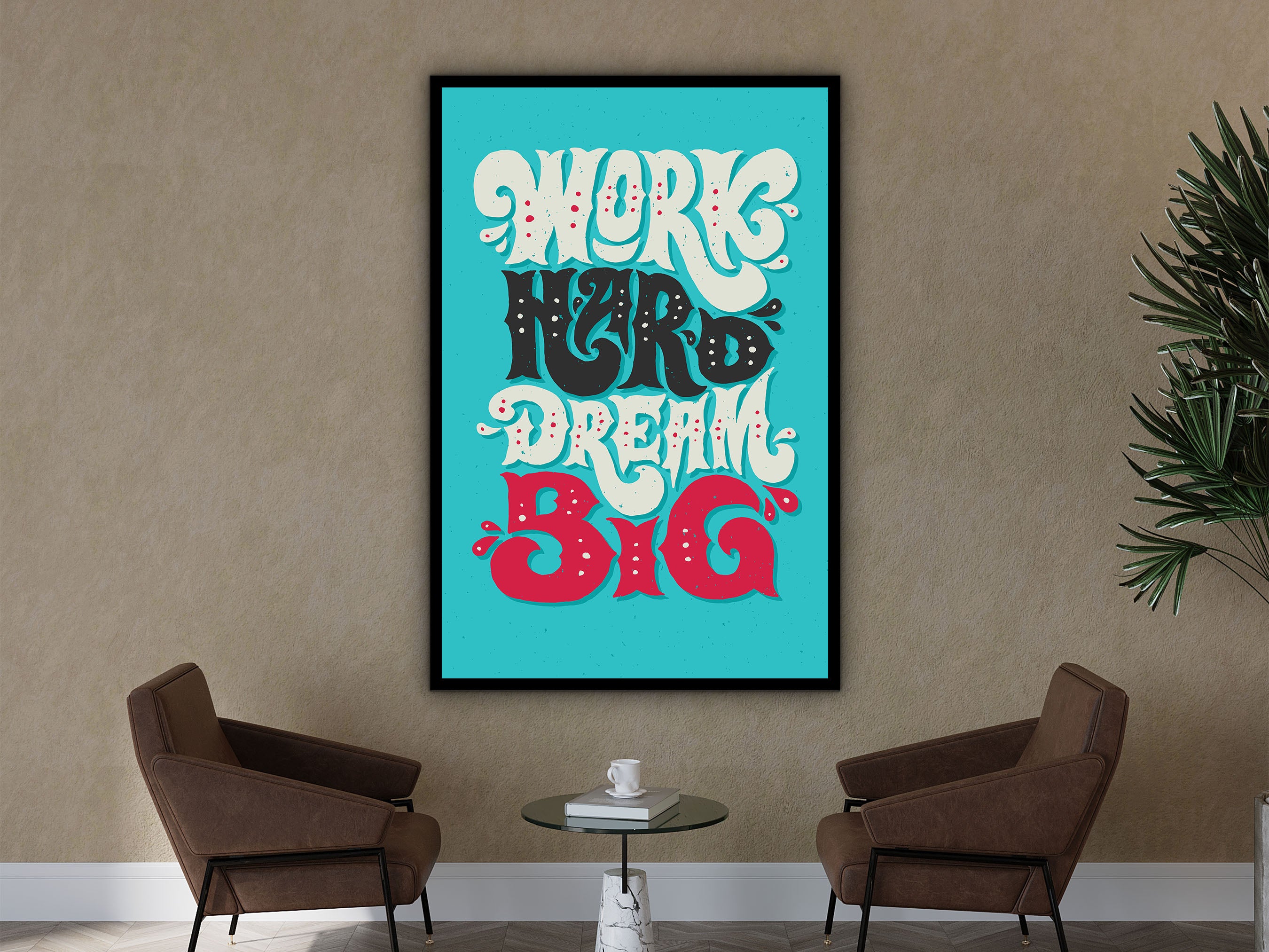 Motivational Wall Art, Work Hard Dream Big Canvas, Modern Quotes Print Home & Office Wall Decor, Wall Hanging Gift, Printed on Black Frame