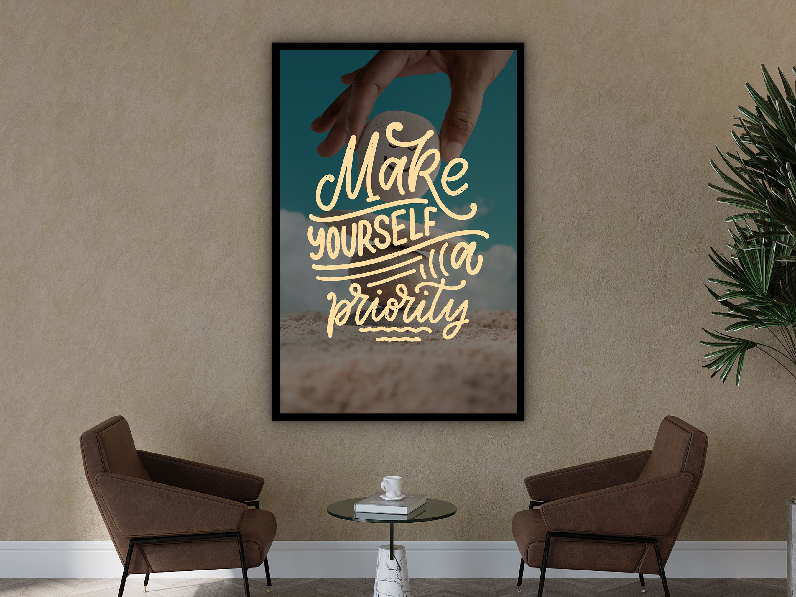 Motivational Wall Art, Make Yourself a Priority Canvas, Home & Office Decor, Ready to Hang, Perfect Gift for Her, Printed on Black Frame