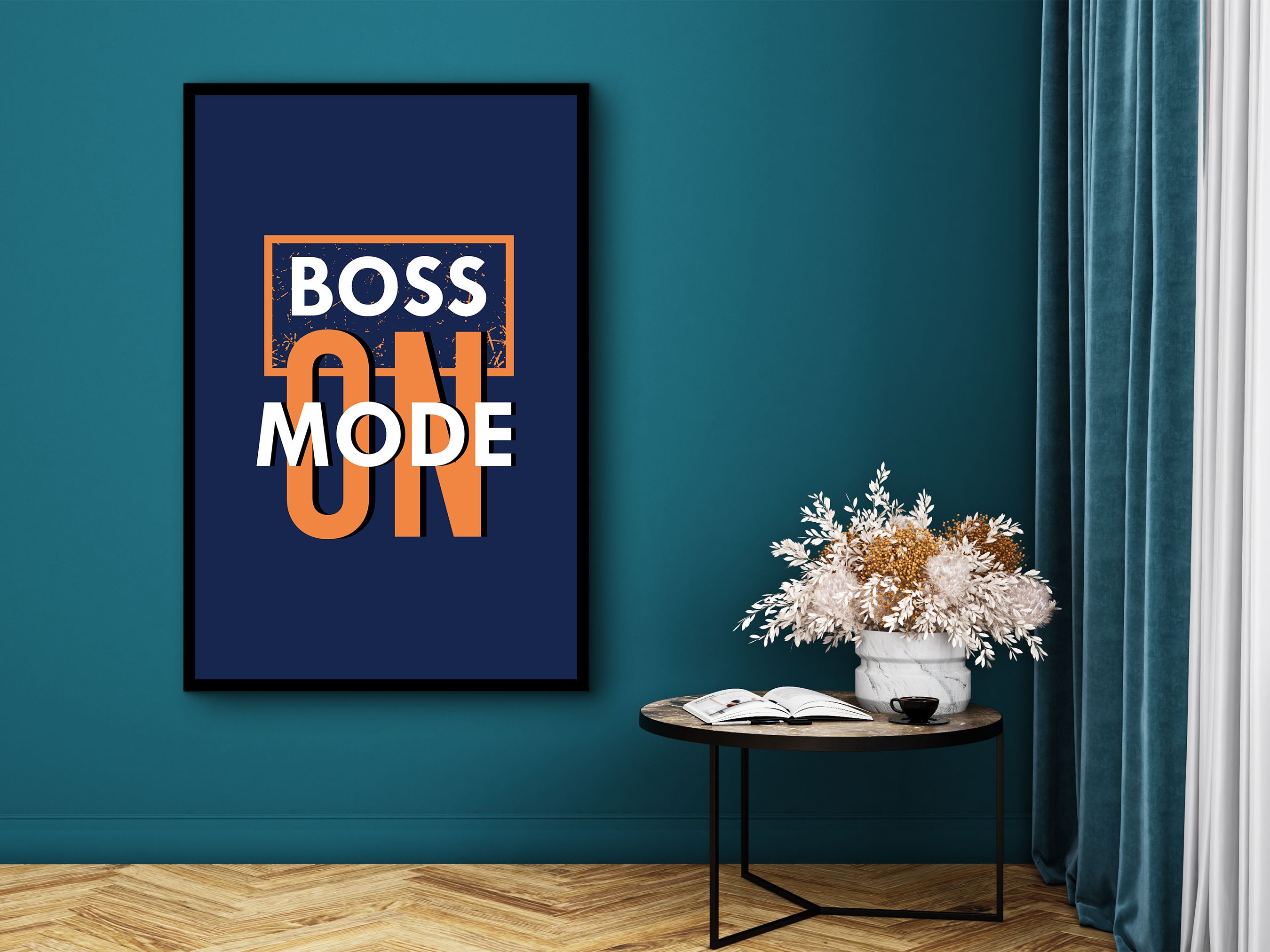 Motivational Wall Art, Boss Mode on Canvas, Quotes Print Canvas, Modern Design Home & Office Decor, Perfect Gift, Printed on Black Frame