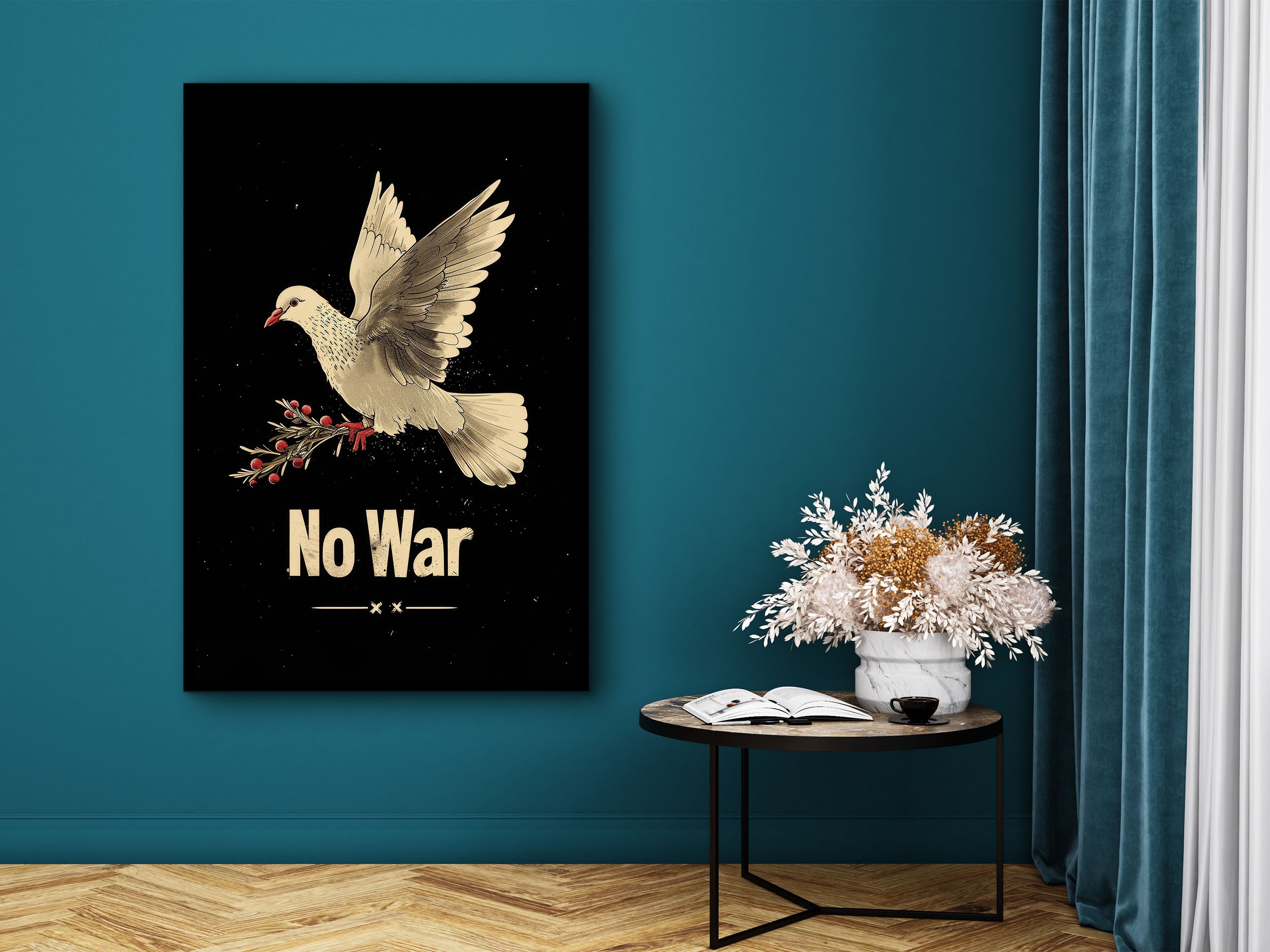 No War Wall Art, Motivational Canvas Wall Art, Modern Office and Home Wall Decor, Ready to Hang, Printed on Black Frame, Gift Idea for Him