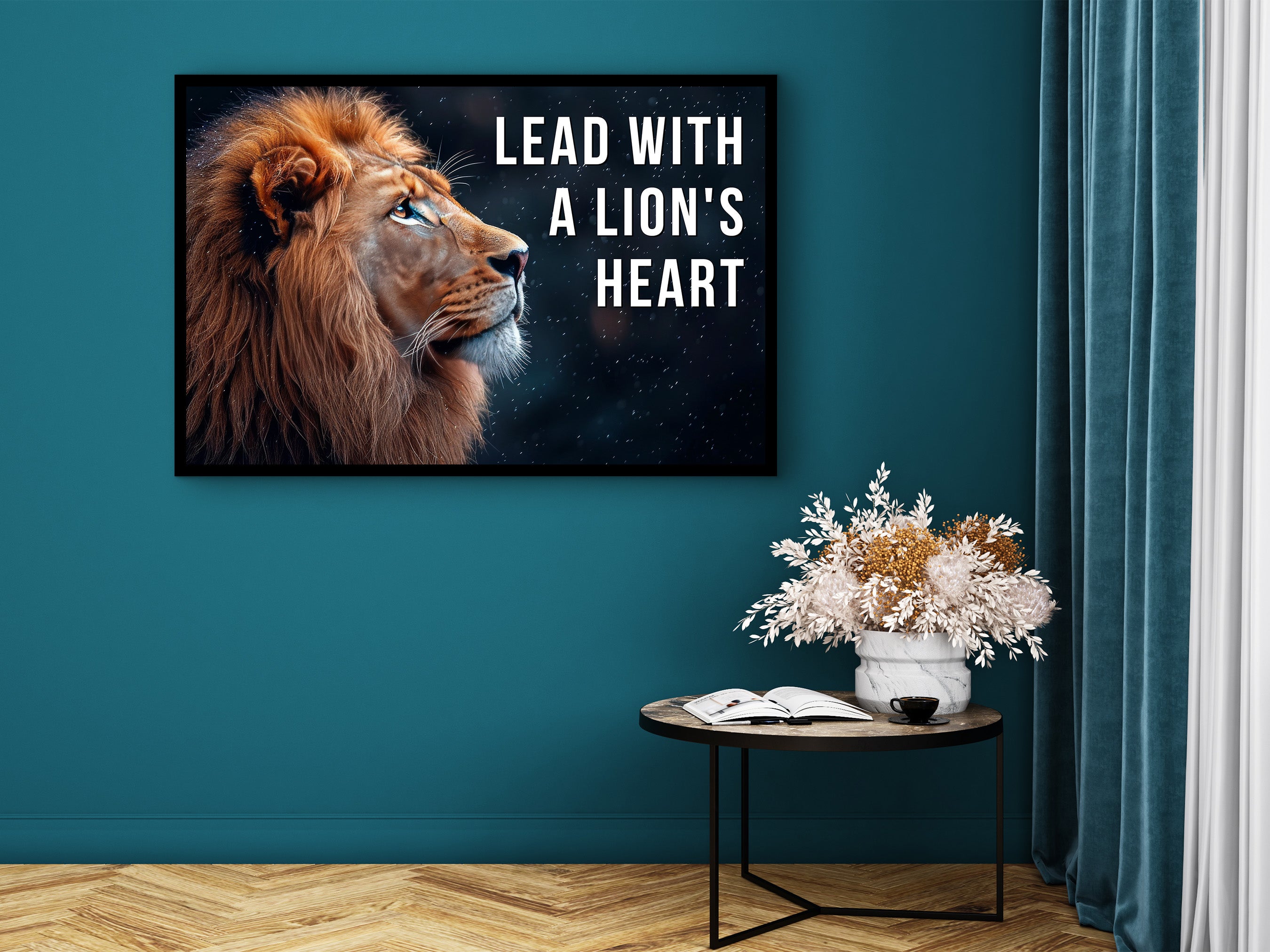 Motivational Wall Art, Lead With a Lion's Heart Canvas, Home & Office Decor, Daily Inspiration Quotes, Ready to Hang, Printed on Black Frame