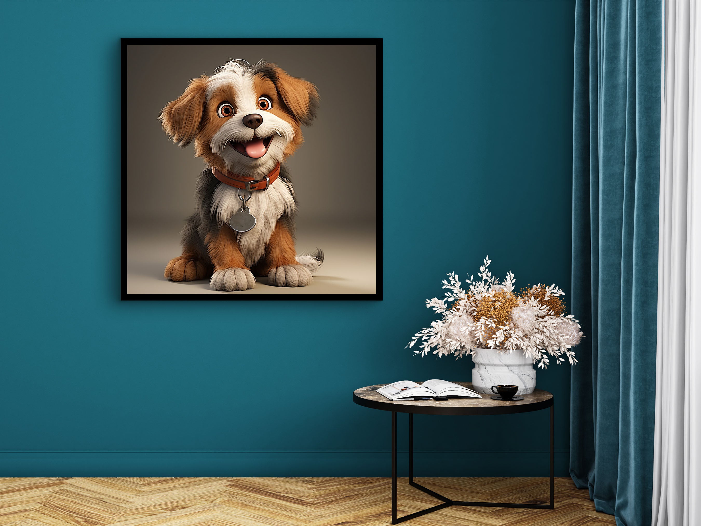 Dog Baby Canvas Wall Art, Animals Modern Design Home Decor, Ready to Hang, Cute Puppy Canvas, Perfect Gift for Her, Printed on Black Frame