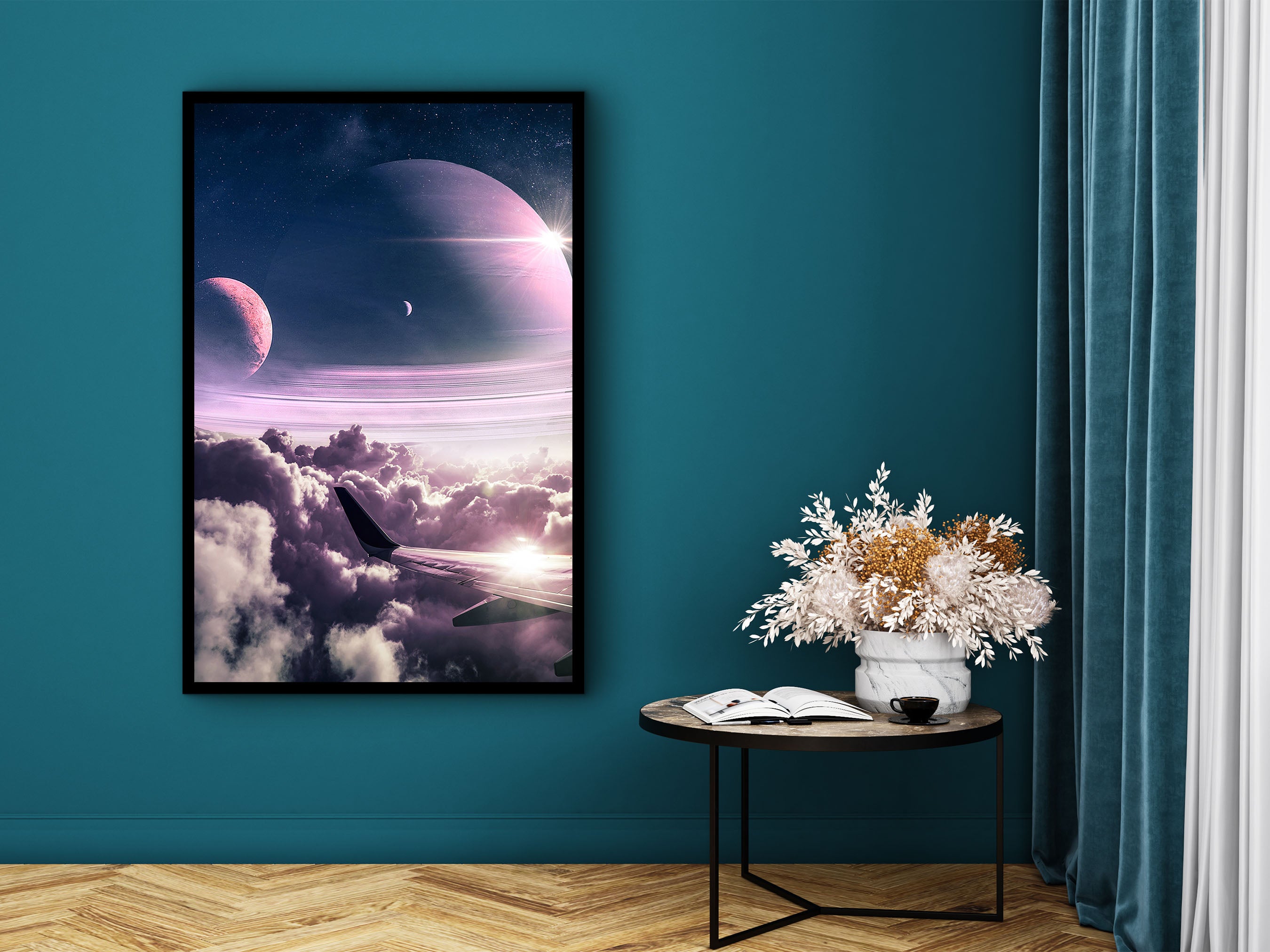 Alex Graphex Canvas Wall Art, Alex Graphex Poster Print, Modern Home Design, Saturn Wall Decor, Ready to Hang, Printed on Black Frame