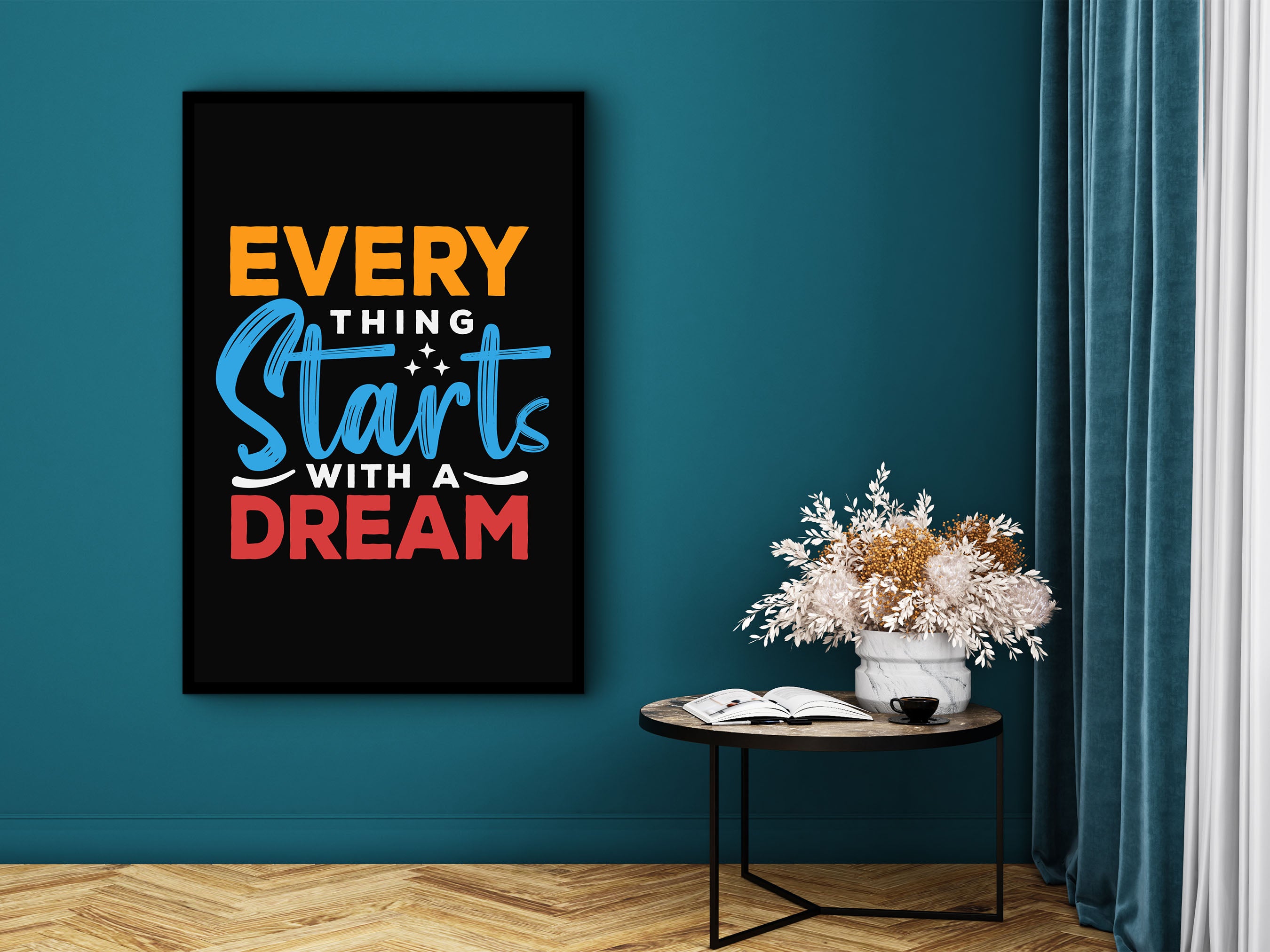 Every Thing Starts With A Dream Wall Art Canvas, Modern Home Office Prints, Daily Inspiration Wall Art, Ready to Hang, Unique Gift for Him