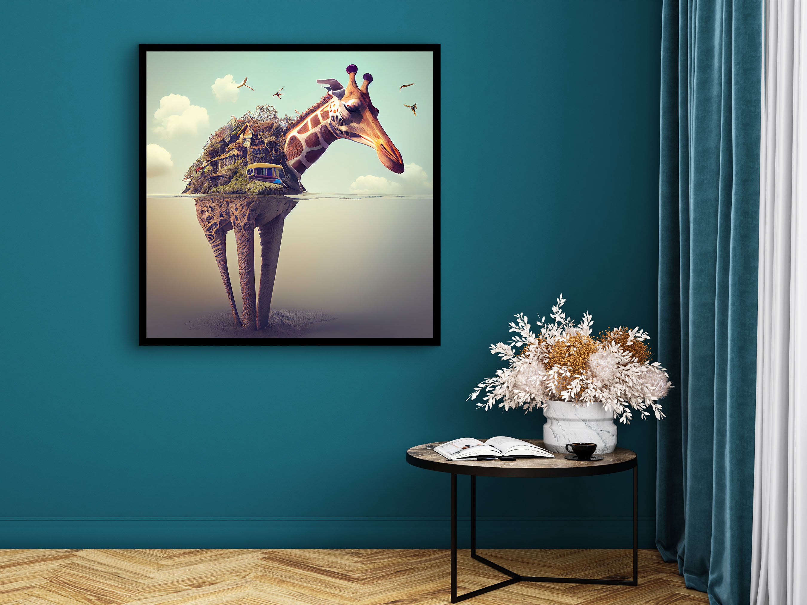 Giraffe Canvas Wall Art, Animals Modern Home Decor, Encouraging Wall Art, Animal Painting Art, Perfect Gift for Her, Printed on Black Frame