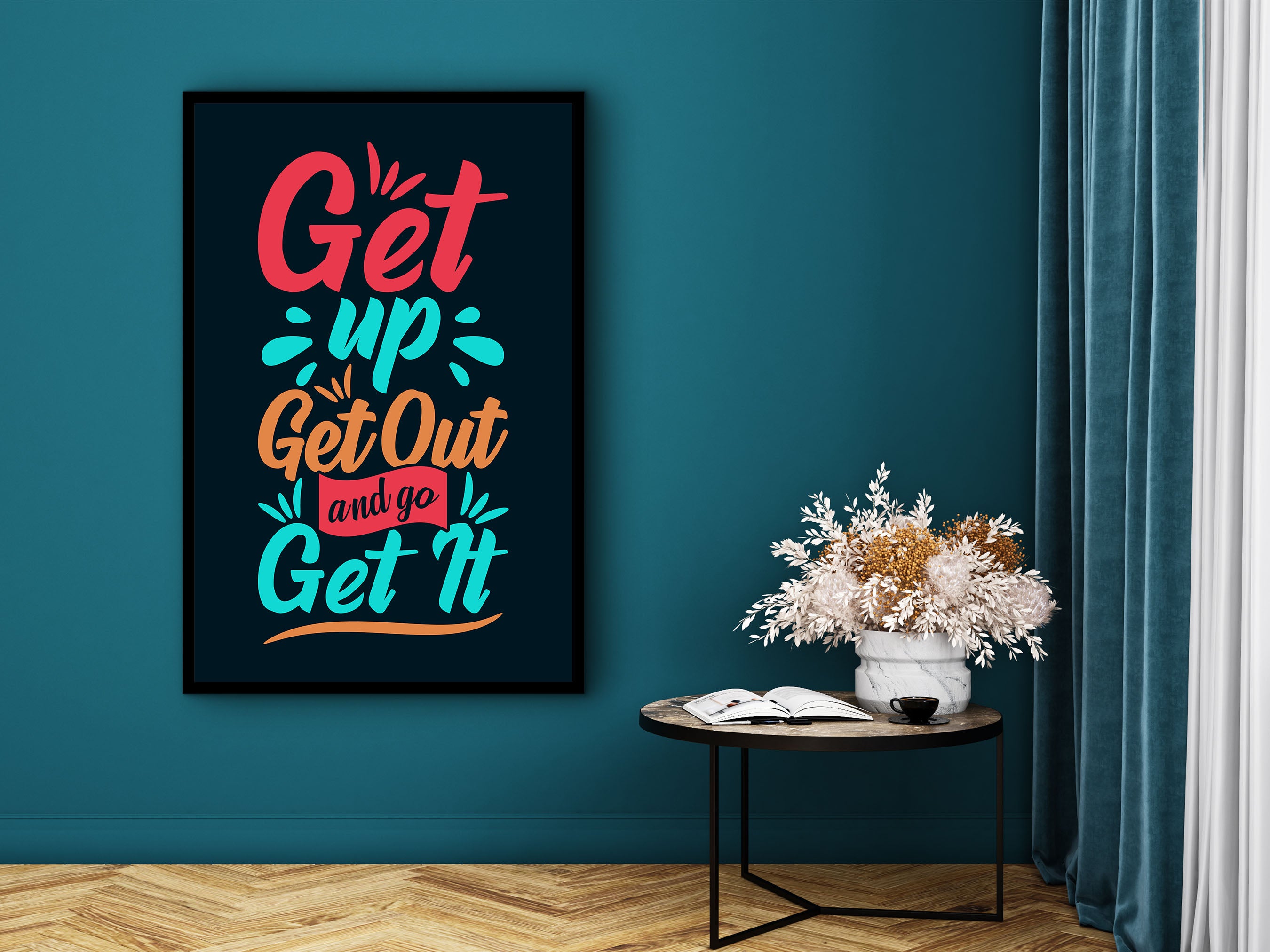 Motivational Wall Art, Get Up Get Out and Go Get It Canvas, Daily Inspiration Quotes, Ready to Hang, Gift for Her, Printed on Black Frame