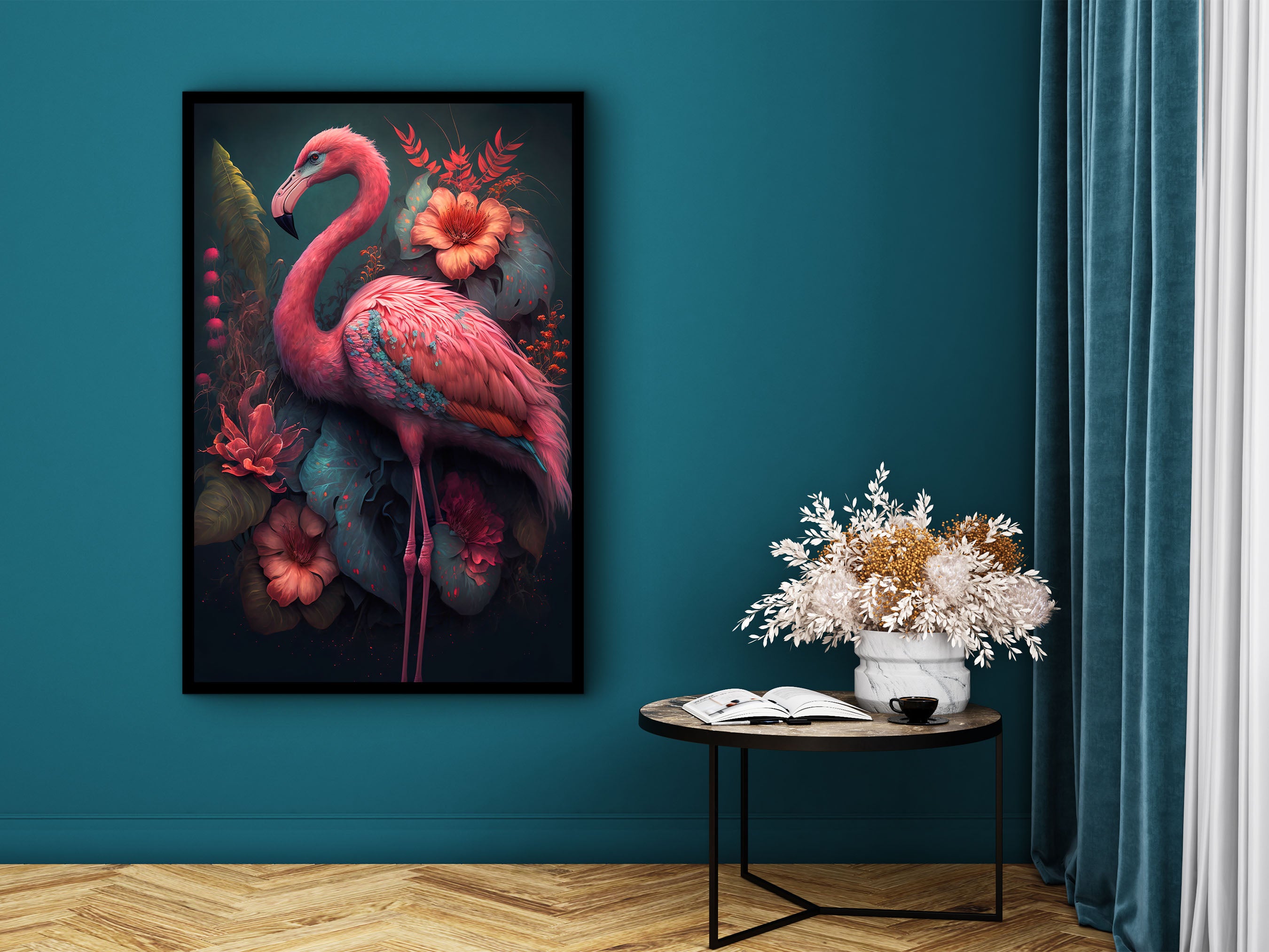 Flamingo Wall Art, Beautiful Colorful Flamingo Canvas, Pink Wall Decorations, Animal Wall Art Canvas, Ready to Hang, Printed on Black Frame