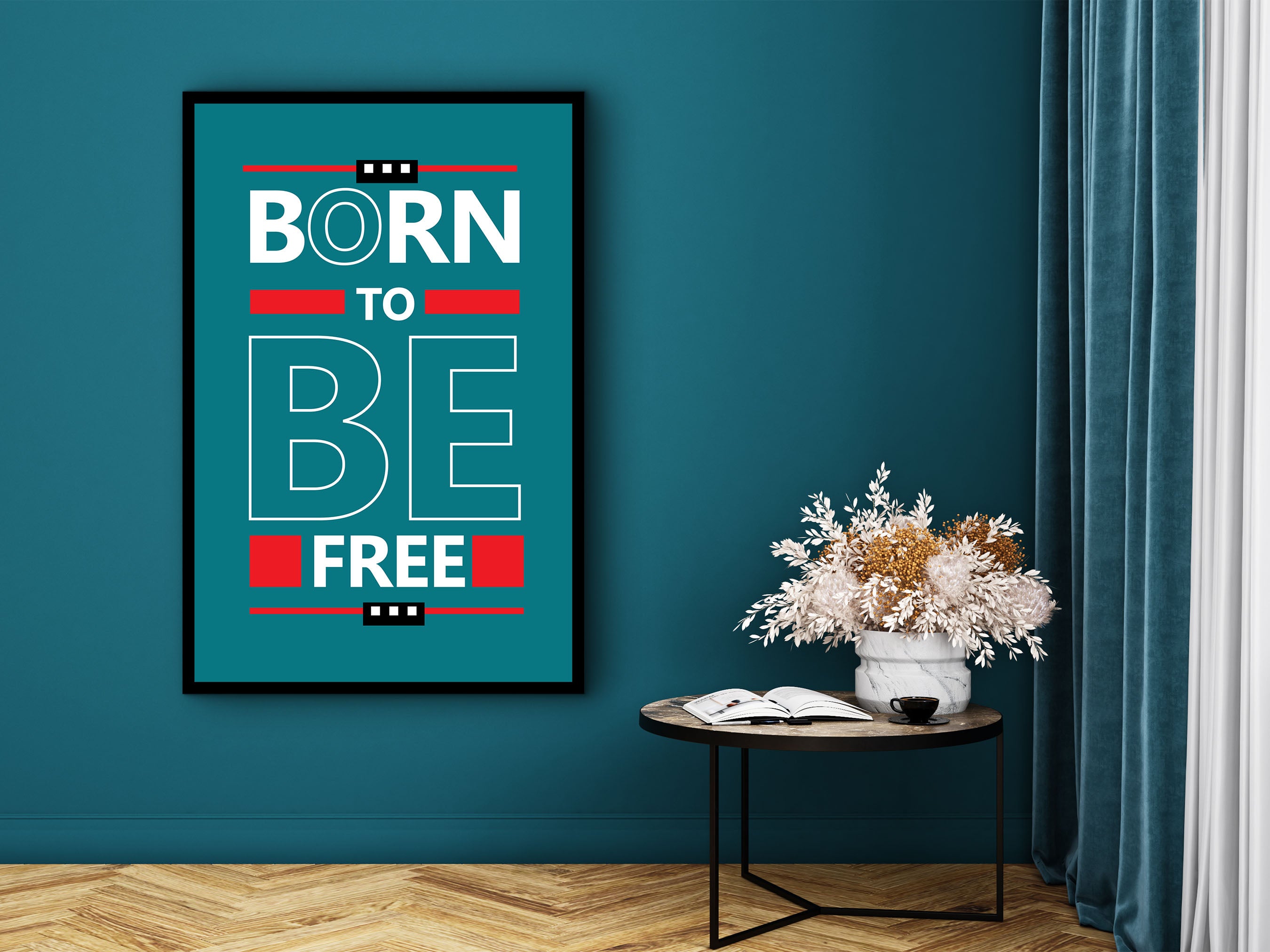 Motivational Wall Art, Born to Be Free Canvas, Ready to Hang, Modern Design Quotes Print Office Decor, Gift for Her, Printed on Black Frame