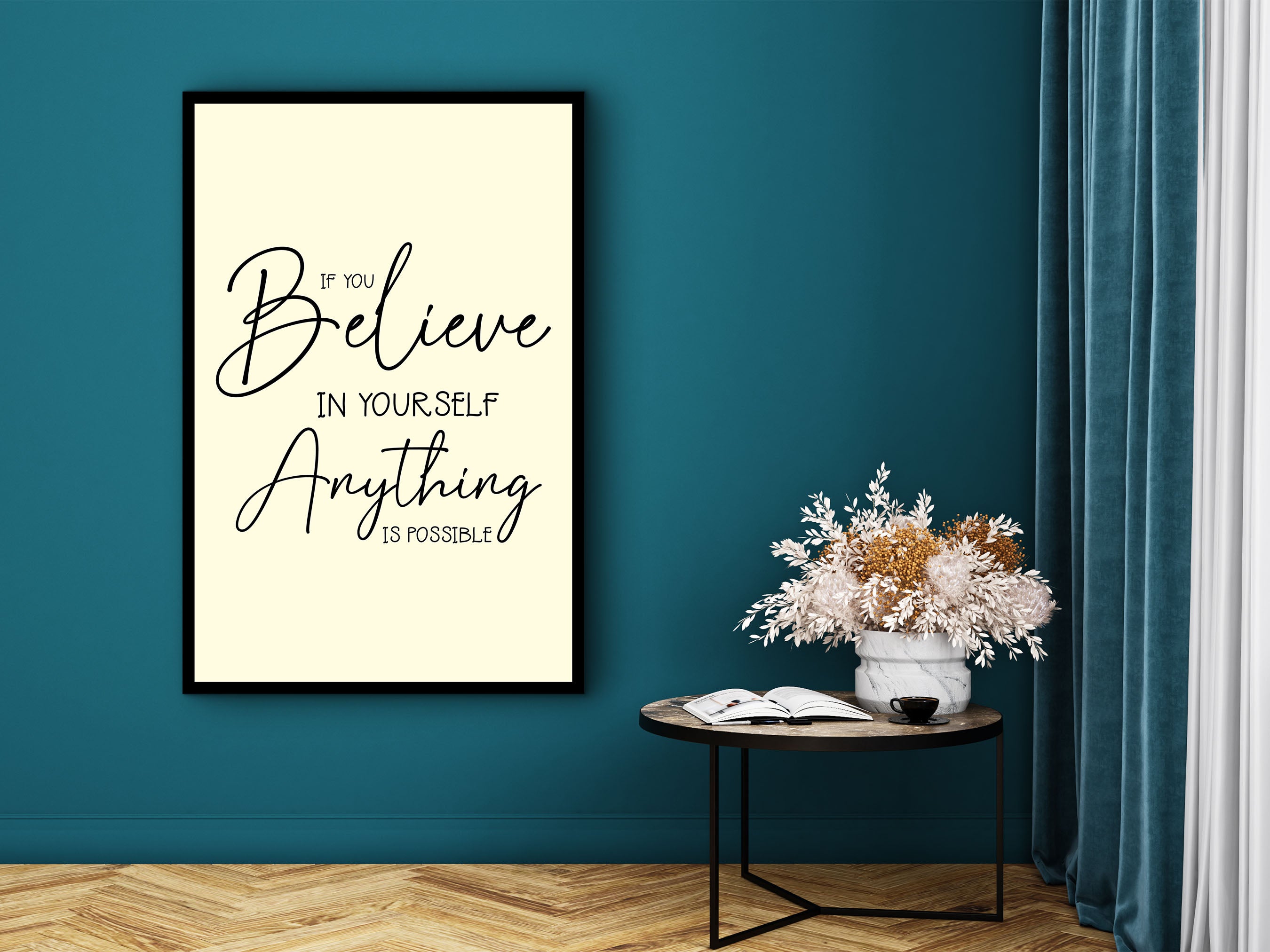 Motivational Wall Art, If You Believe in Yourself Anything Is Possible Wall Art Canvas, Ready to Hang, Gift for Her, Printed on Black Frame